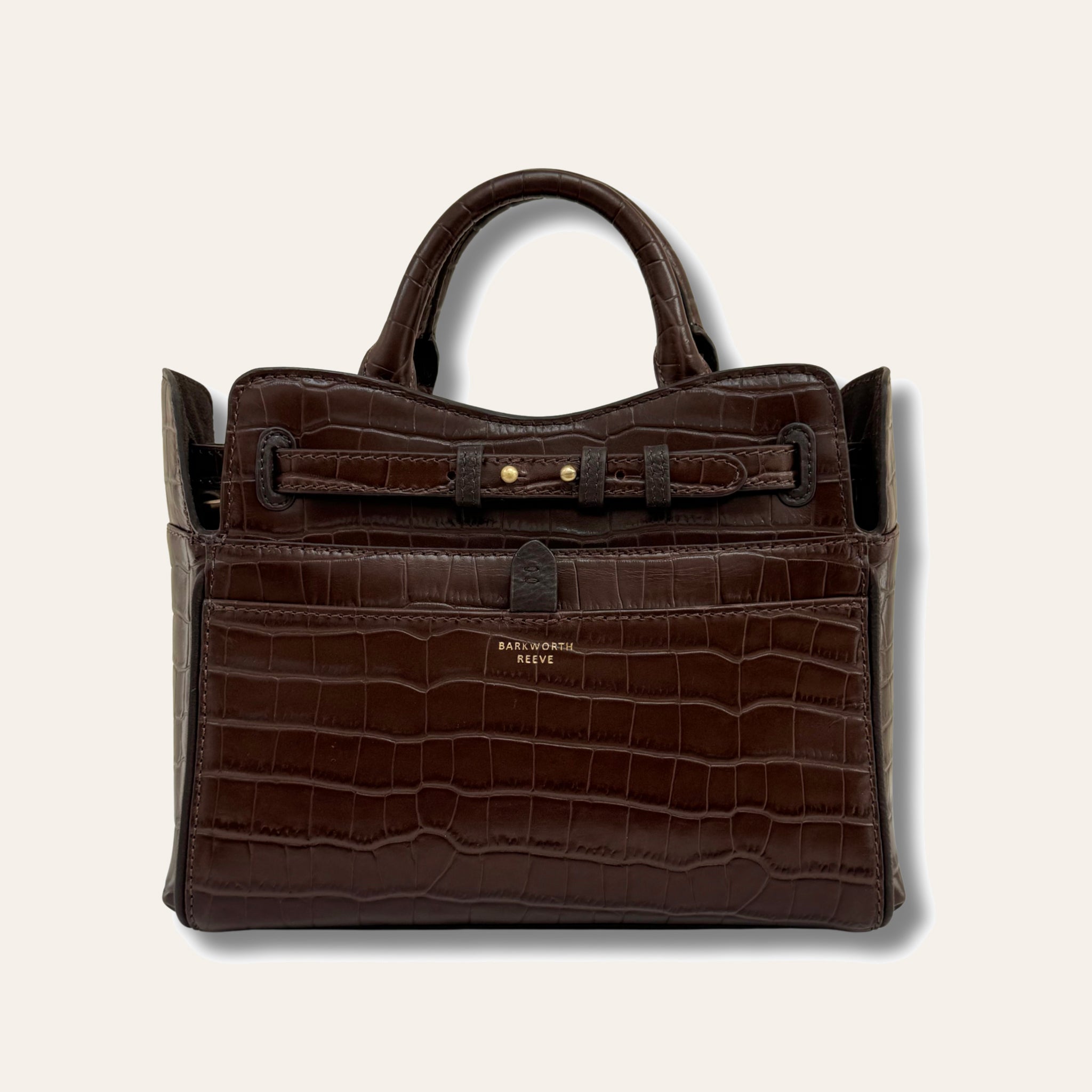 Ambridge Chocolate Leather Handheld Bag with Detachable Shoulder Strap