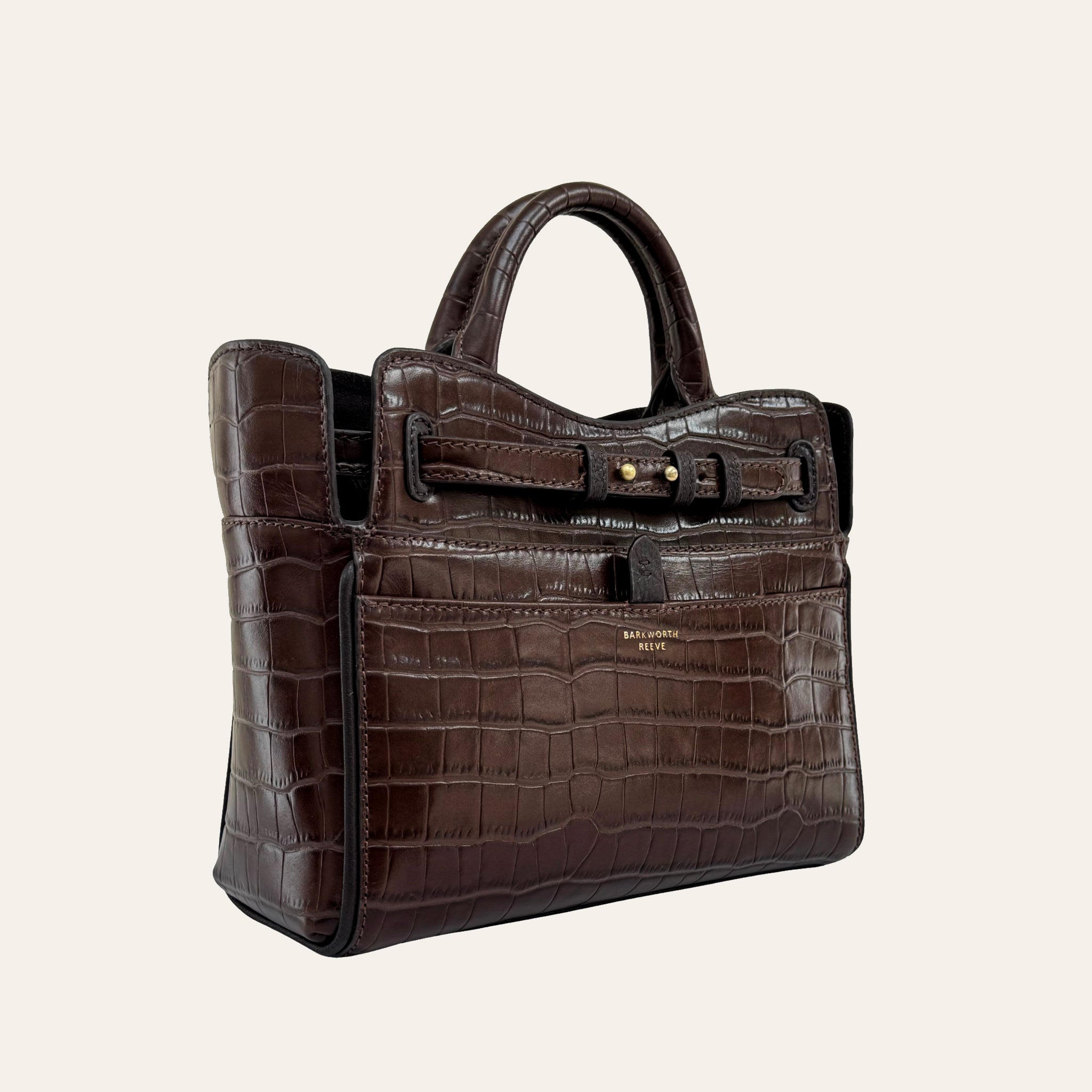 Ambridge Chocolate Leather Handheld Bag with Detachable Shoulder Strap