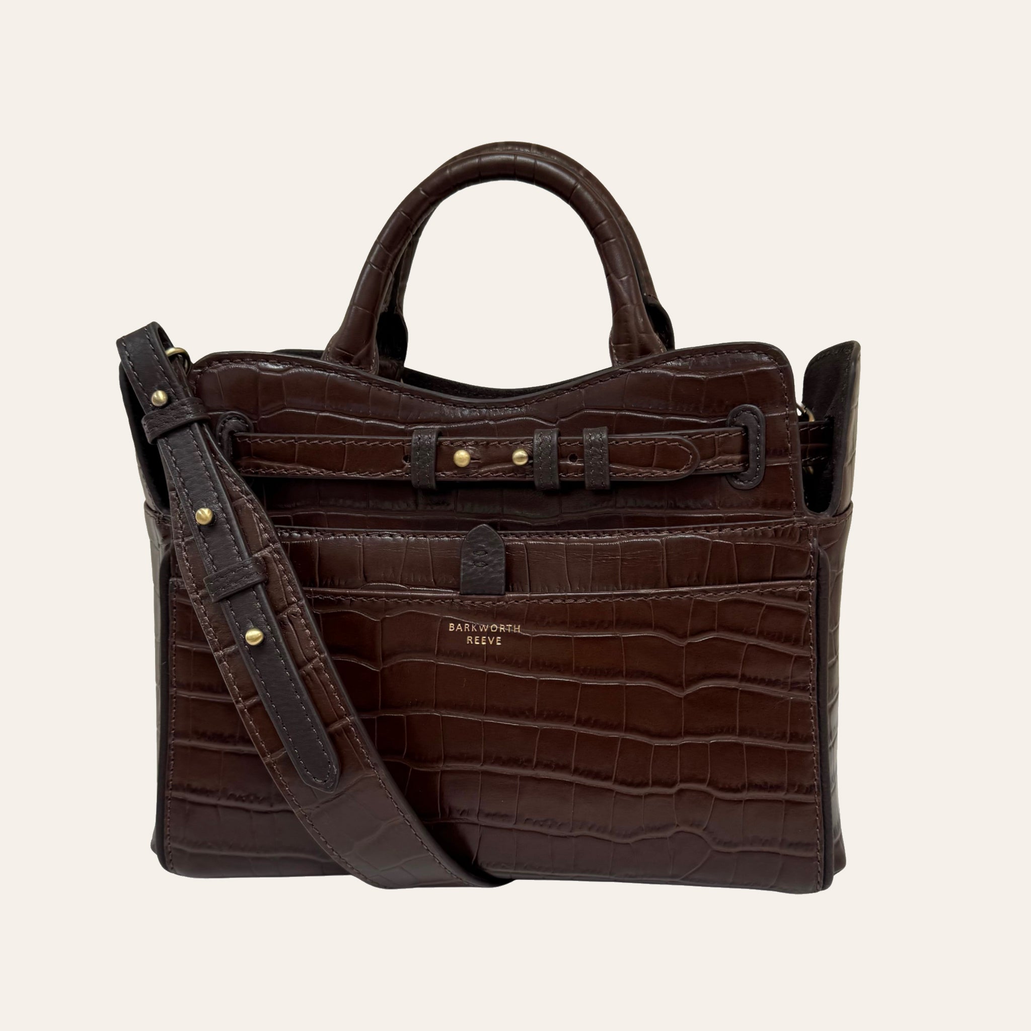 Ambridge Chocolate Leather Handheld Bag with Detachable Shoulder Strap