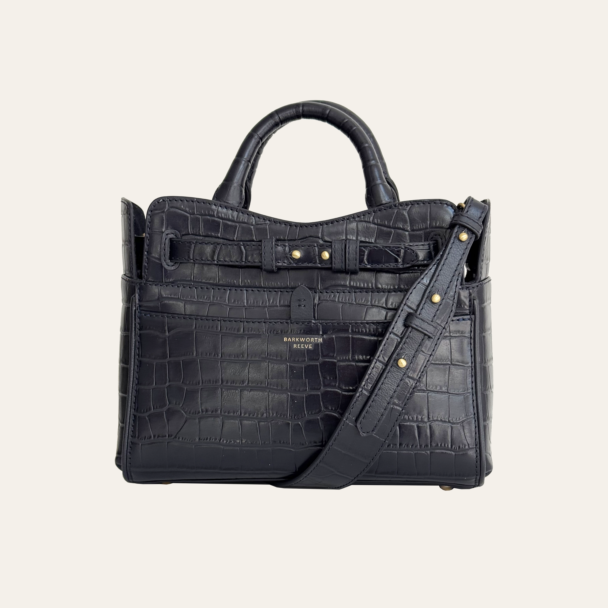 Ambridge Navy Croc Leather Handheld Bag with Detachable Shoulder Strap