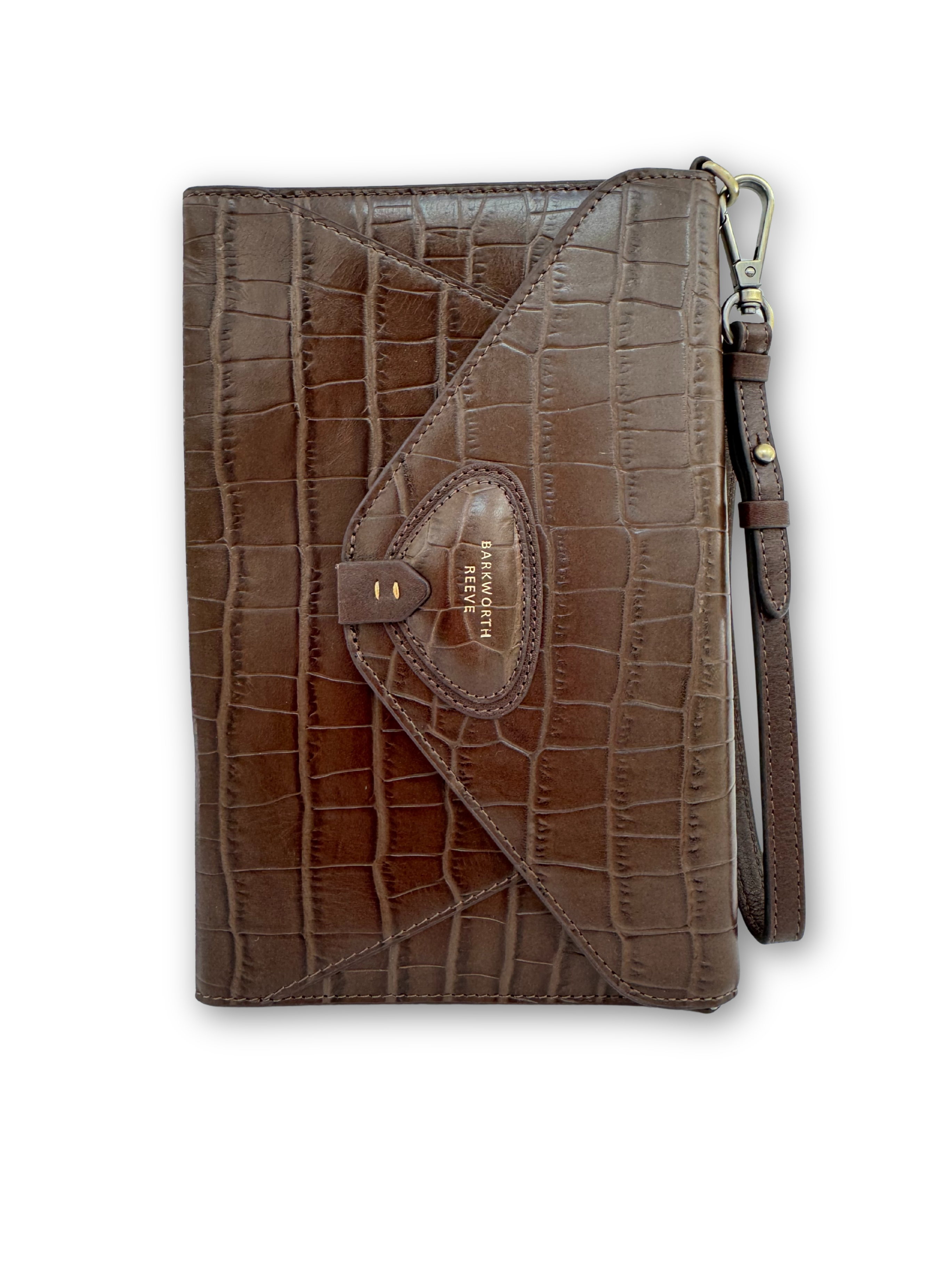 Foxley Chocolate Croc Leather Clutch bag with Detachable Shoulder & Wrist Strap