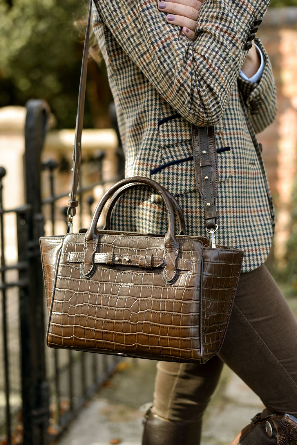 Middleton Leather Handheld Bag in Chocolate Croc with Detachable Shoulder Strap (Copy)