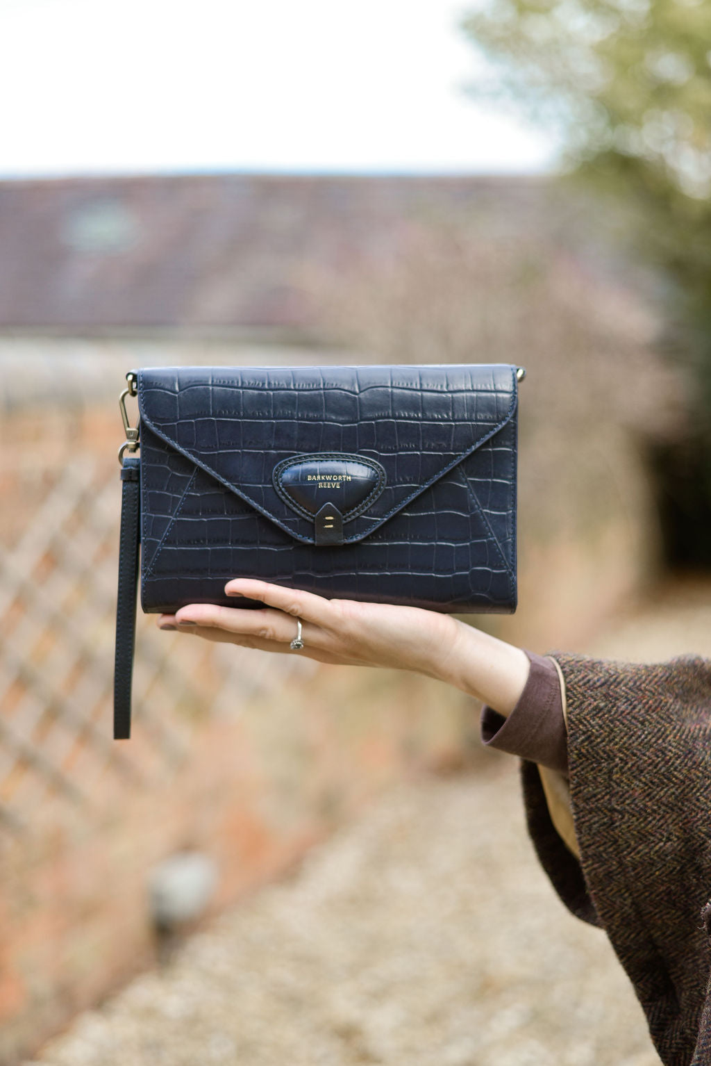 Foxley Navy Croc Leather Clutch bag with Detachable Shoulder & Wrist Strap