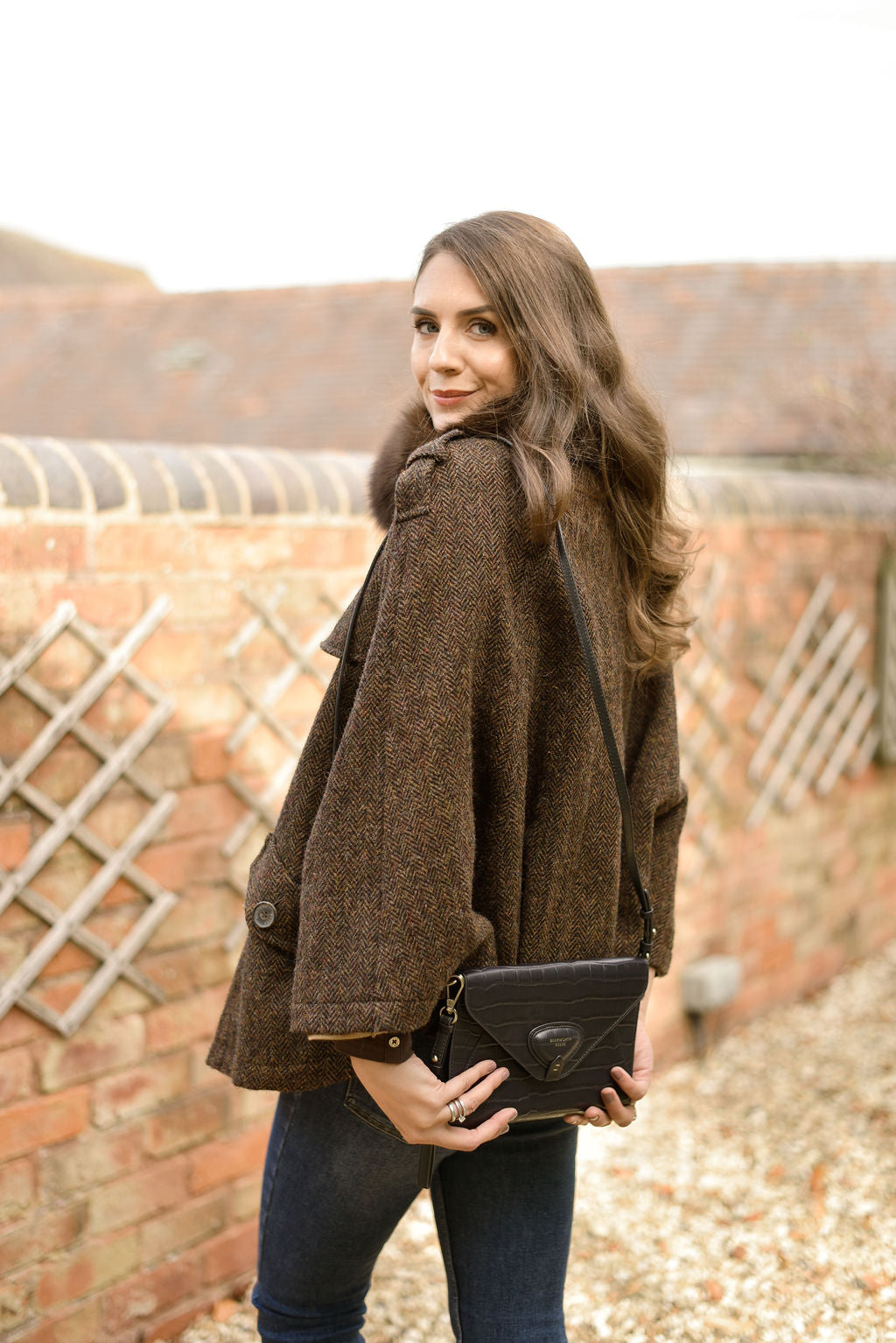 Foxley Navy Croc Leather Clutch bag with Detachable Shoulder & Wrist Strap