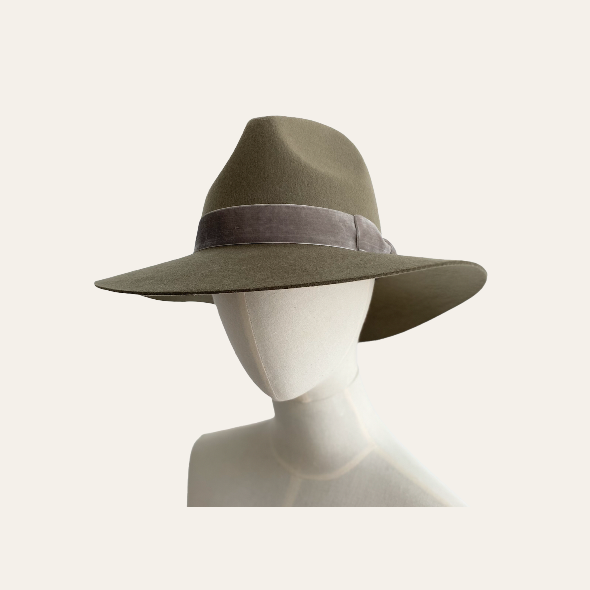 Gunby Woollen Wide Brimmed Fedora Hat in Soft Olive Green