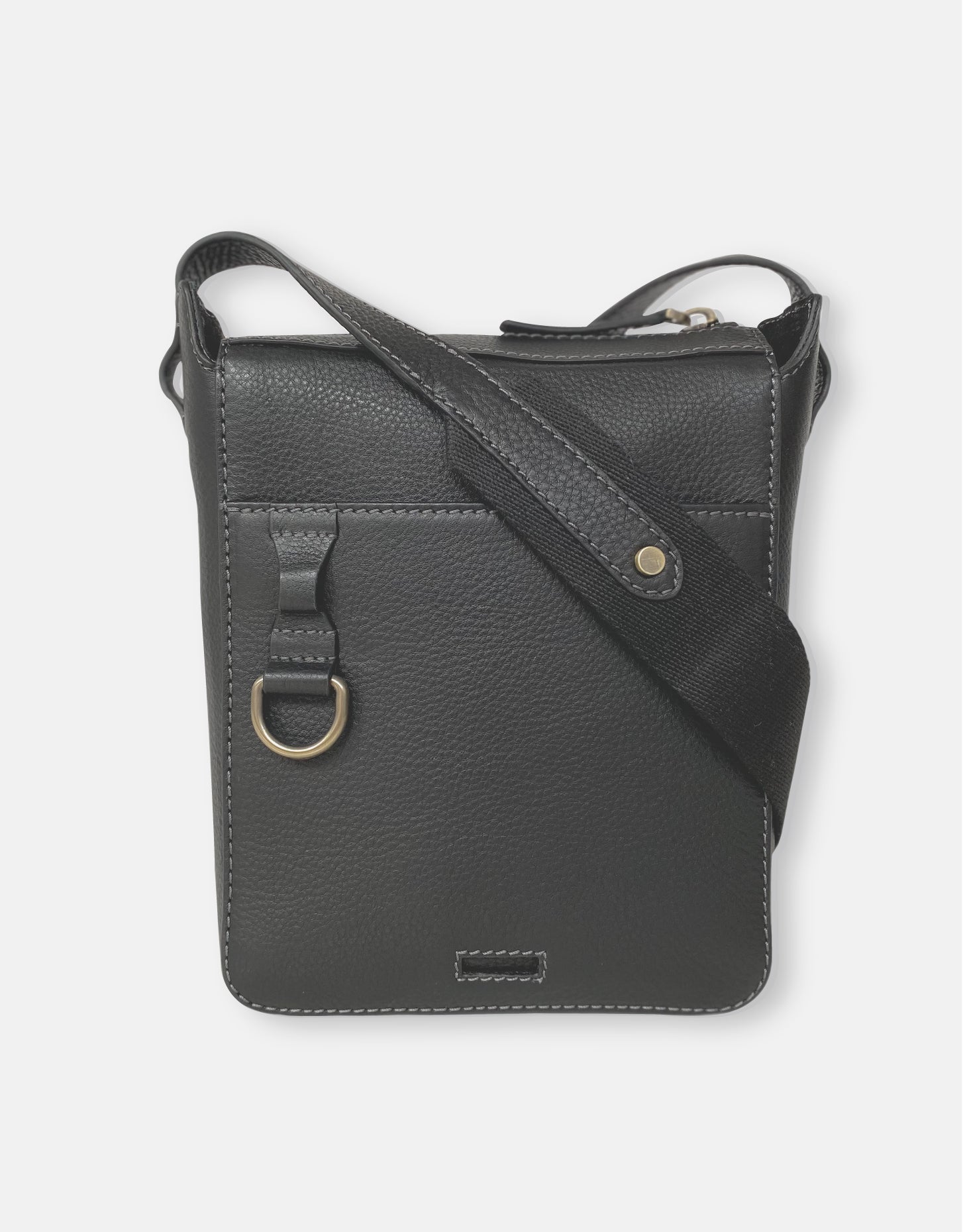 Hackthorn Black Leather Crossbody Bag with Adjustable Webbing Strap
