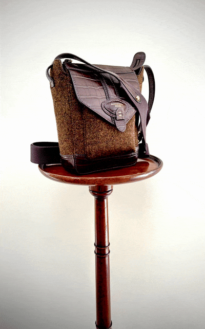 Hackthorn Tweed and Croc Leather Crossbody Bag with Adjustable Webbing Strap