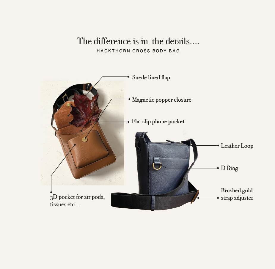 Hackthorn Navy Leather Crossbody Bag with Adjustable Webbing Strap