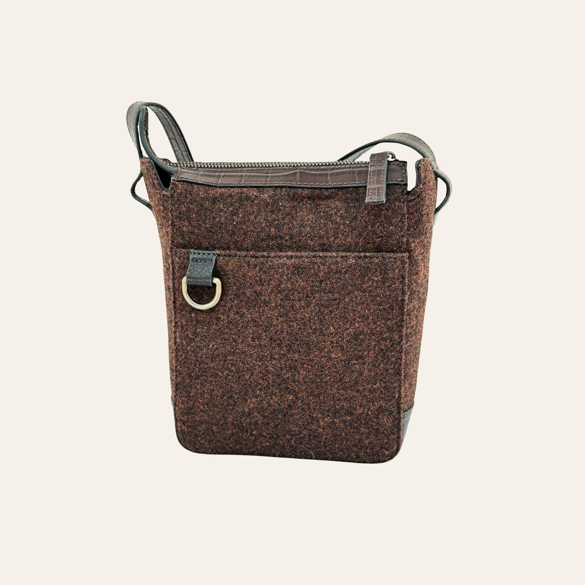 Hackthorn Tweed and Croc Leather Crossbody Bag with Adjustable Webbing Strap