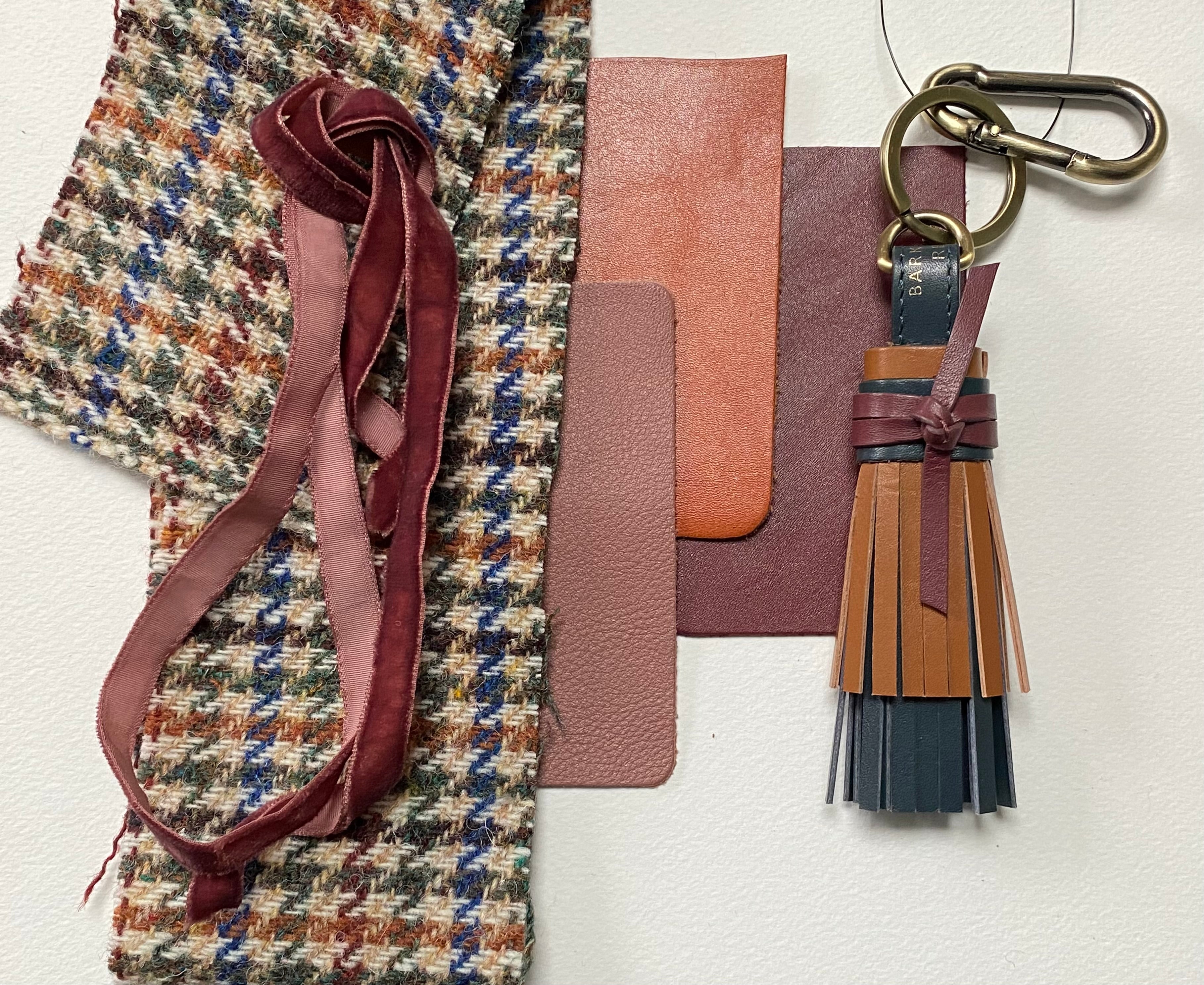Tassel Keyring in Tan Leather with Navy & Merlot