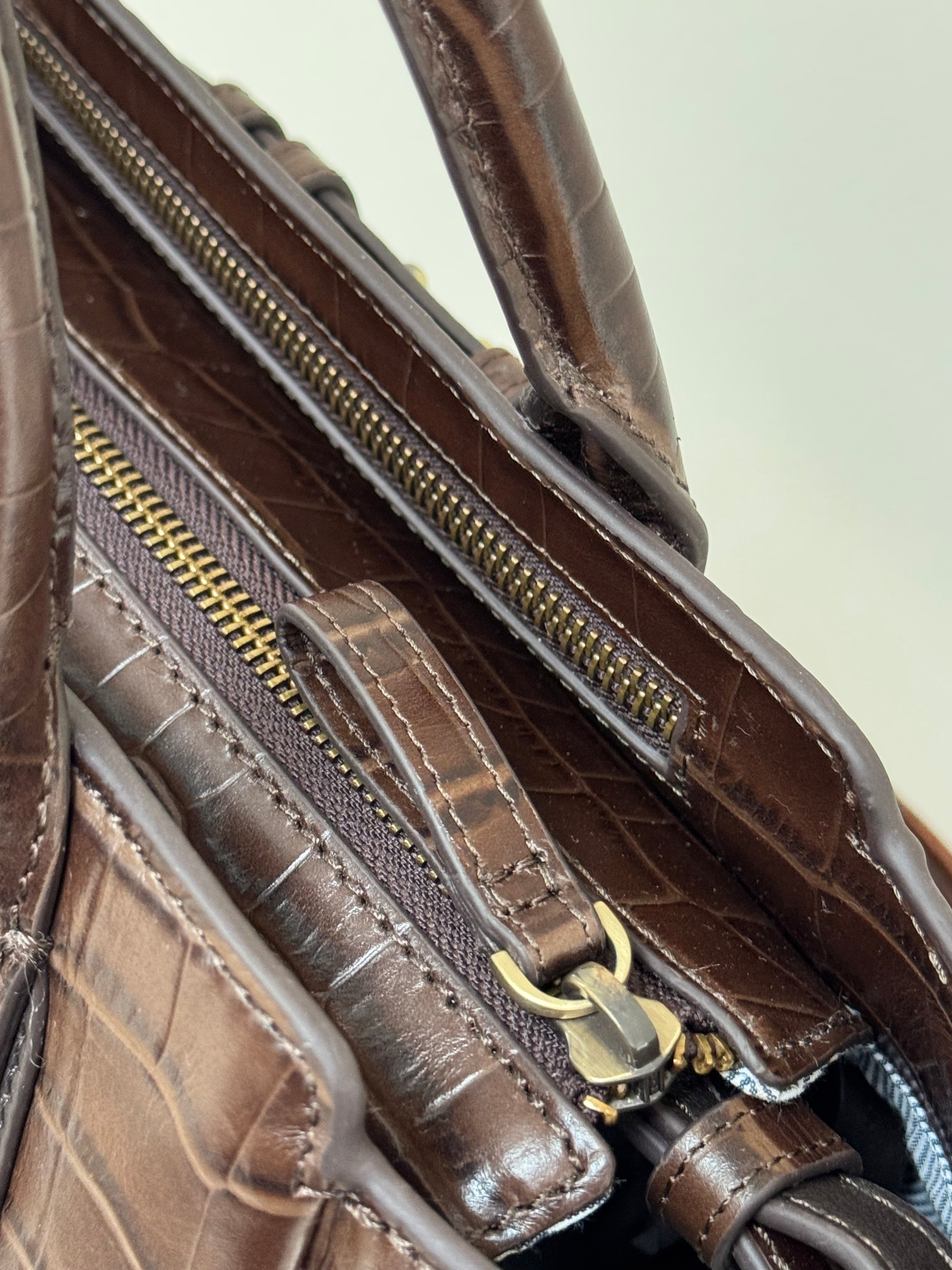 Middleton Leather Handheld Bag in Chocolate Croc with Detachable Shoulder Strap (Copy)