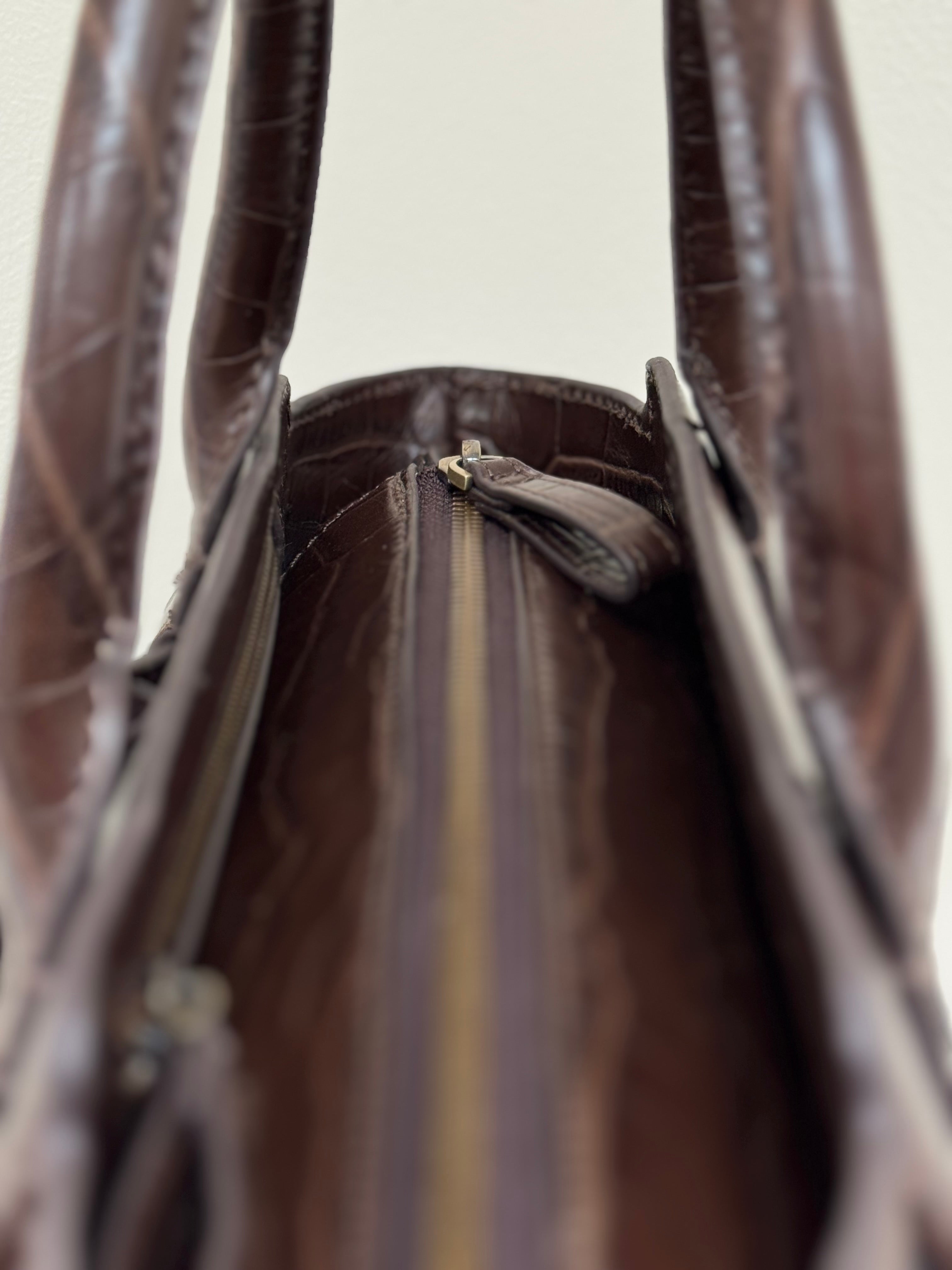 Middleton Leather Handheld Bag in Chocolate Croc with Detachable Shoulder Strap (Copy)