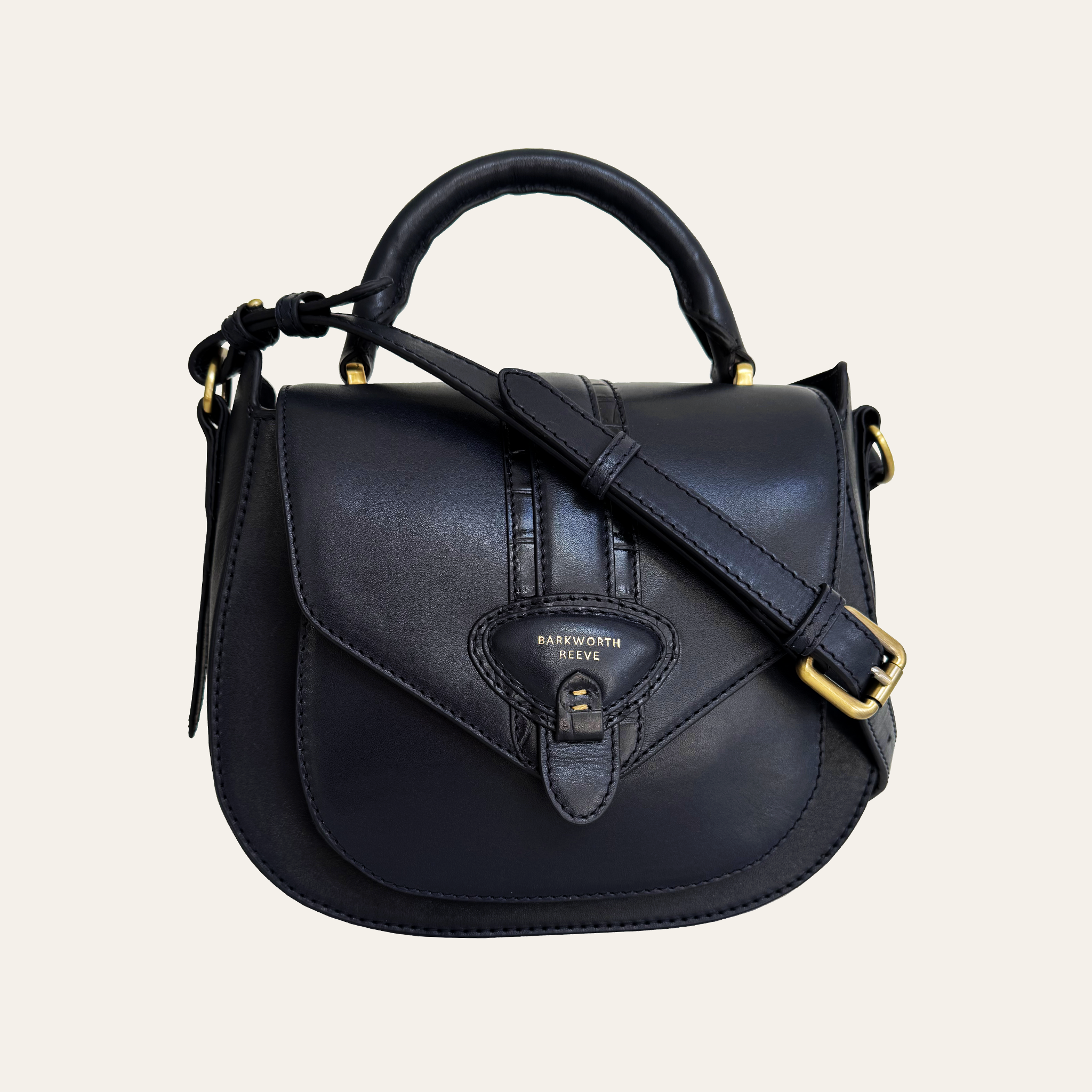 Belton Saddle Bag in Navy Leather with Adjustable & Detachable Shoulder Strap