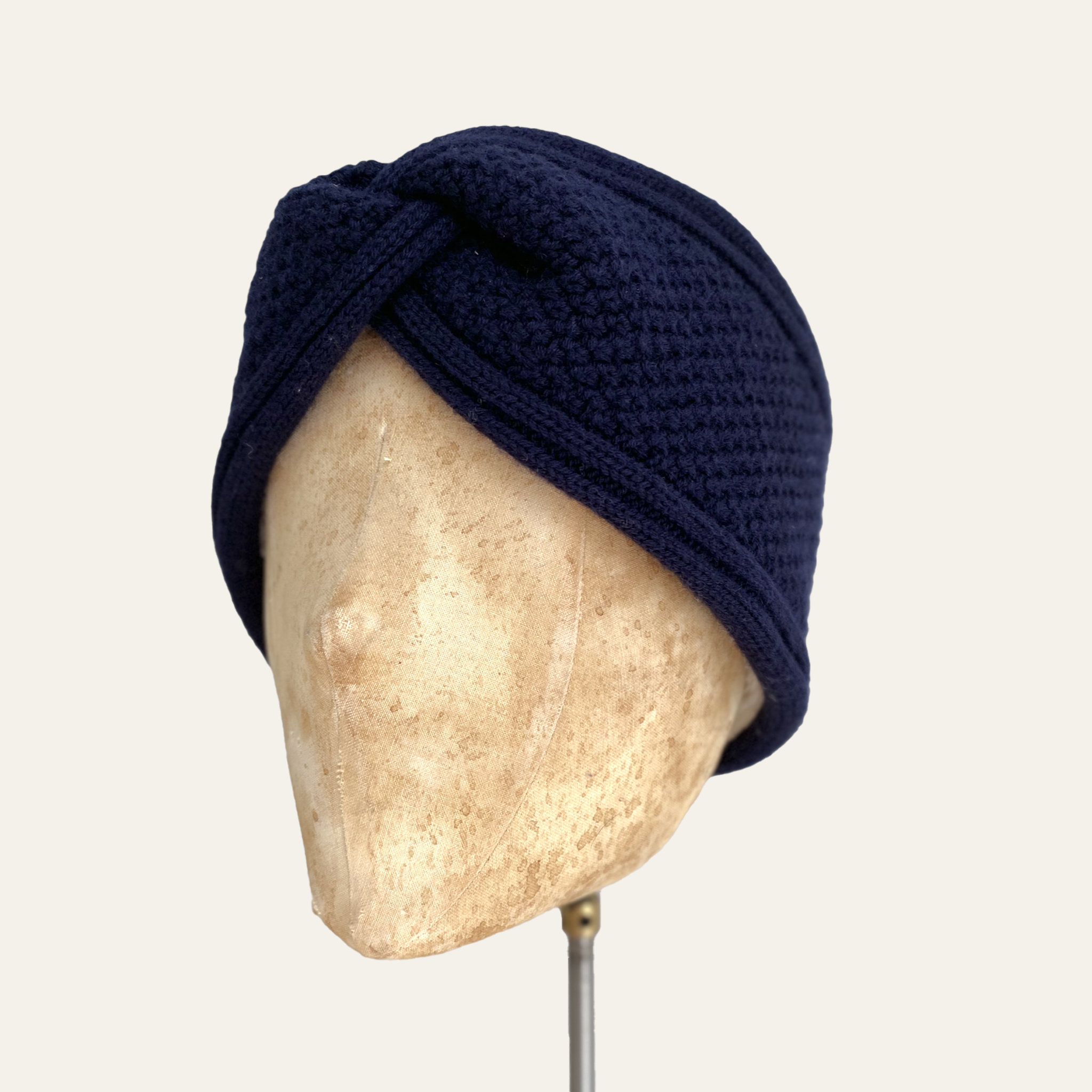 Knitted Headband in Navy Blue Cashmere Mix Yarn, Fully Teddy Fleece Lined