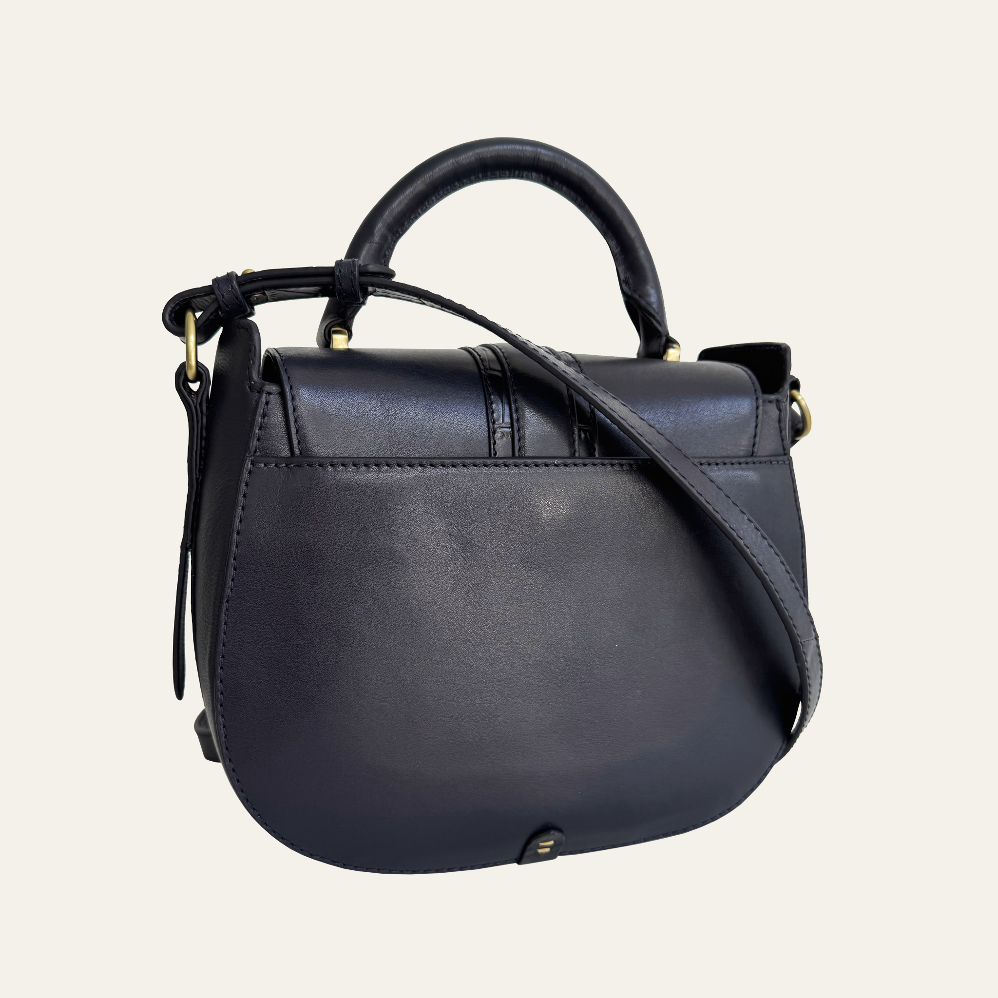 Belton Saddle Bag in Navy Leather with Adjustable & Detachable Shoulder Strap