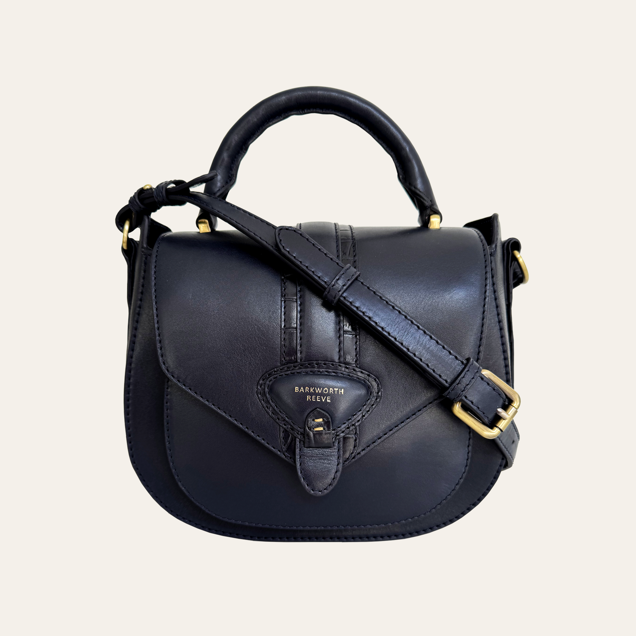 Belton Saddle Bag in Navy Leather with Adjustable & Detachable Shoulder Strap