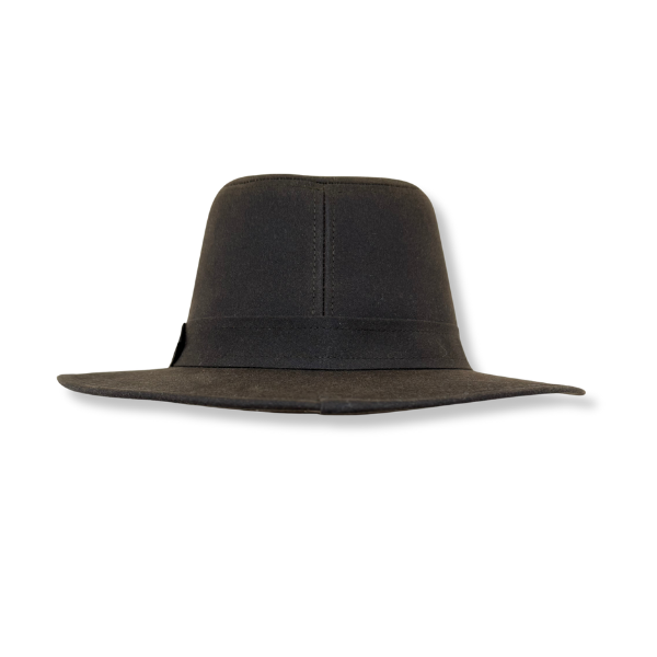 Dark brown fedora hat on a white background