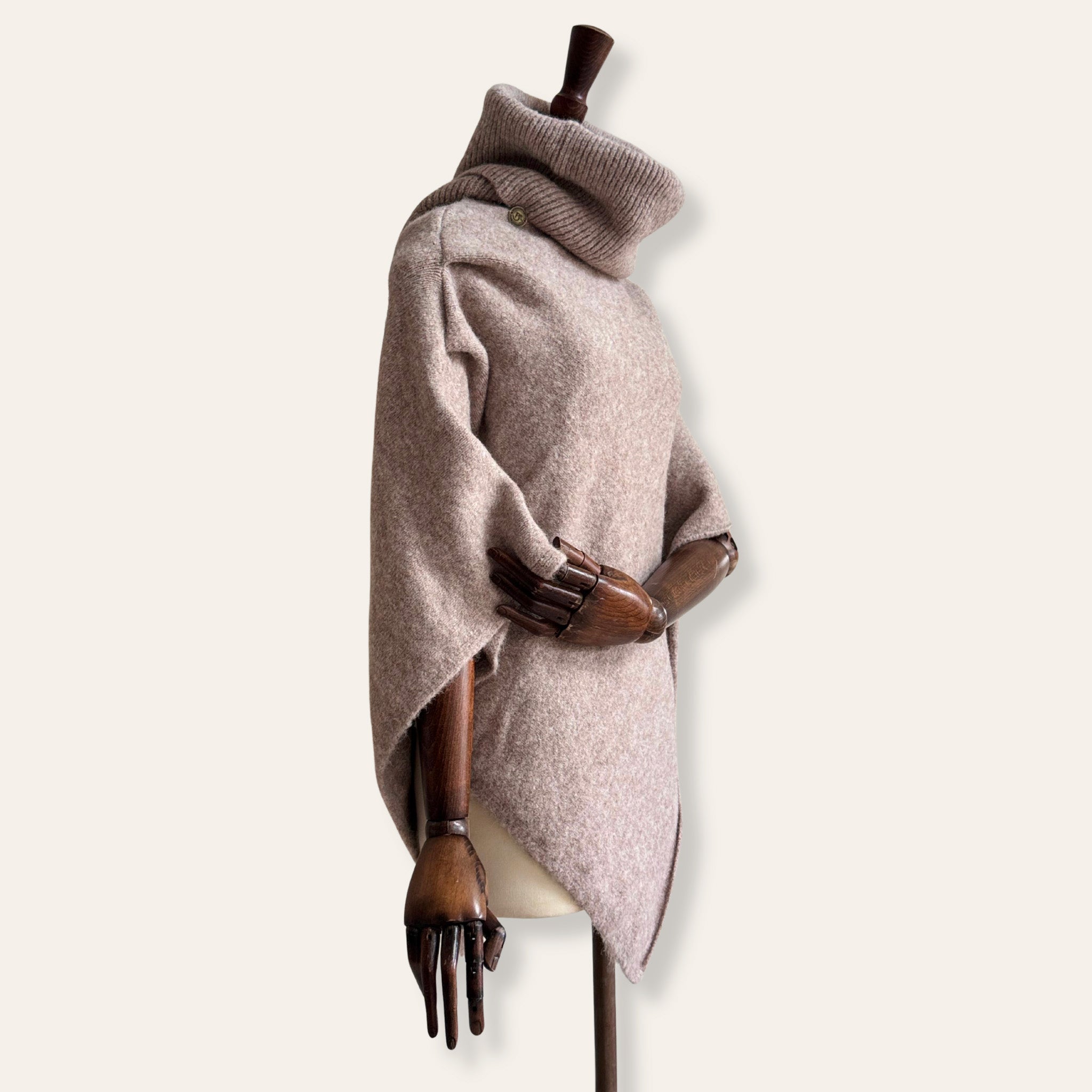Knitted Roll Neck Poncho - Oat Marl