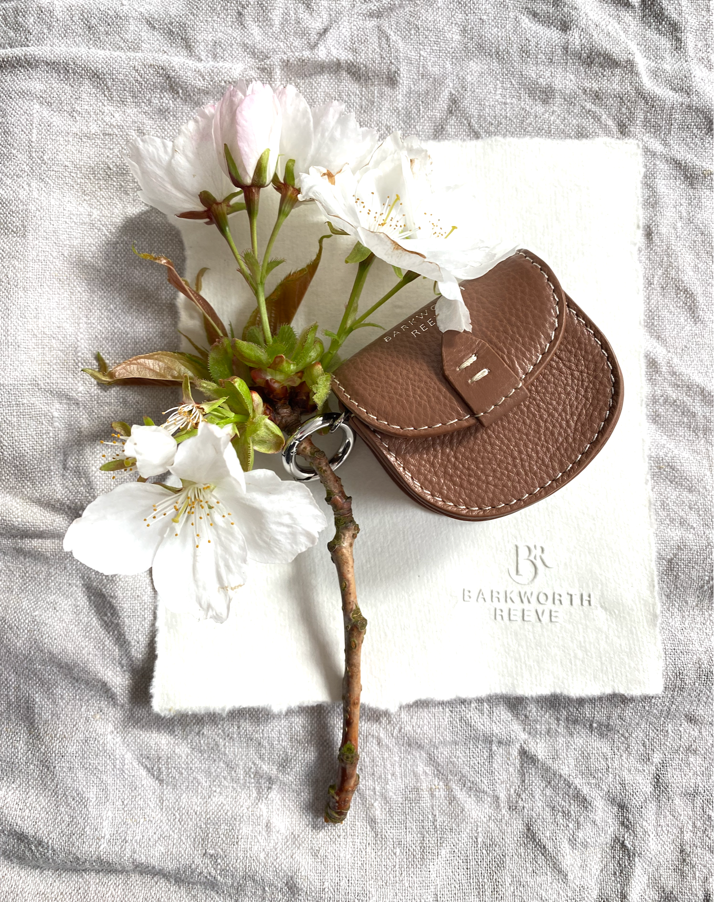 Mini Pouch Kerying in Tan Leather with Popper Closure