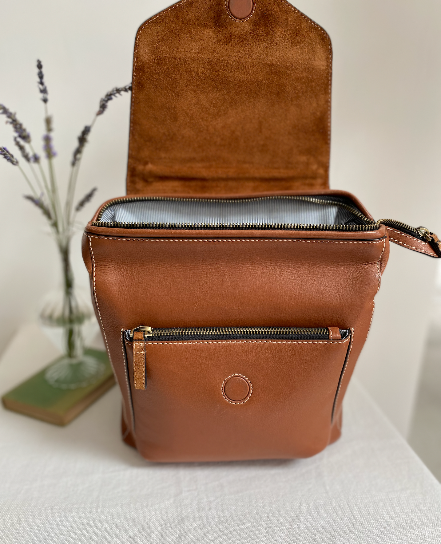 Bramham Frame Top Rucksack in Tan Leather with Adjustable Shoulder Straps