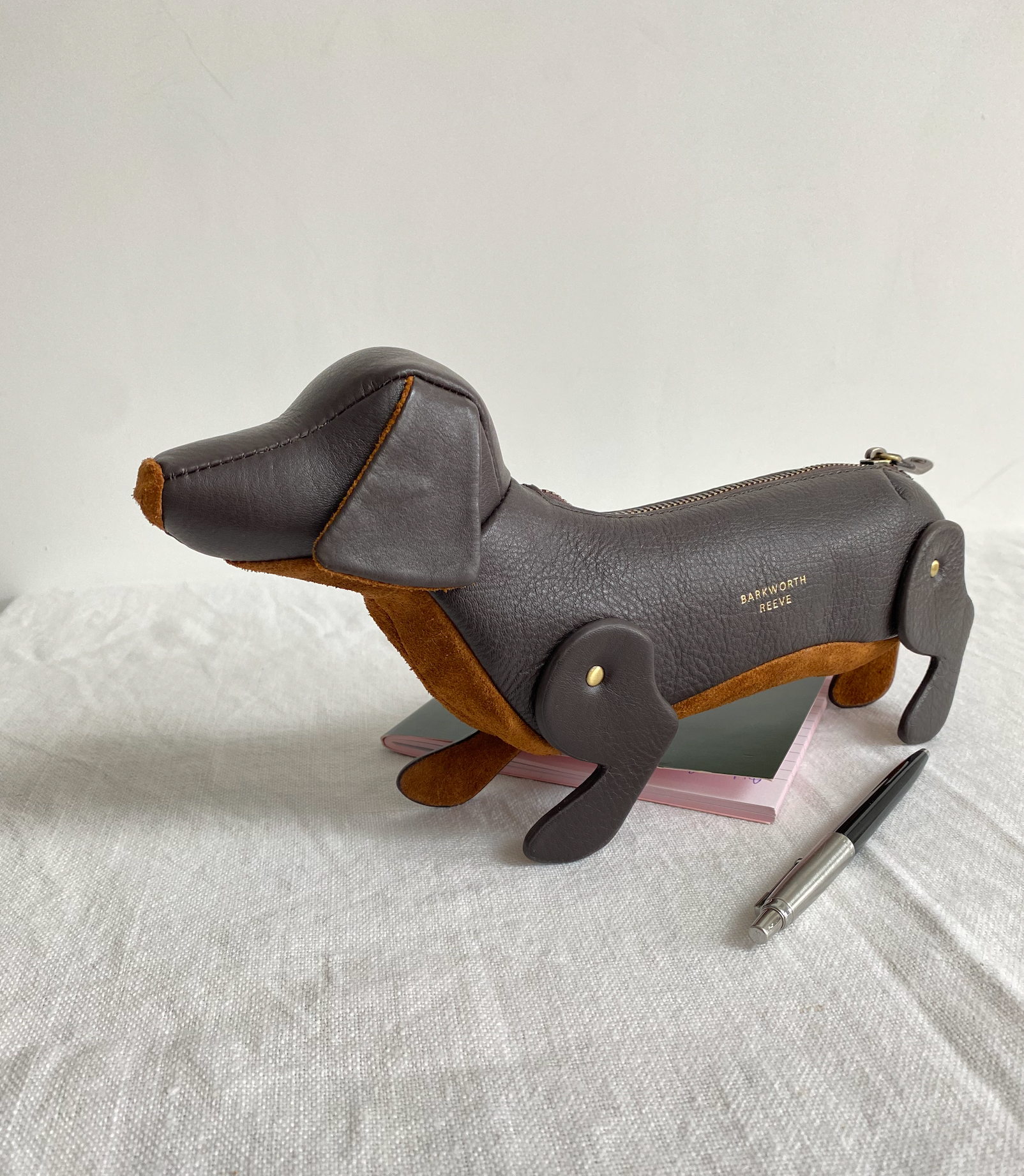 Sausage Dog Zipped Case in Chocolate Leather & Tan Suede