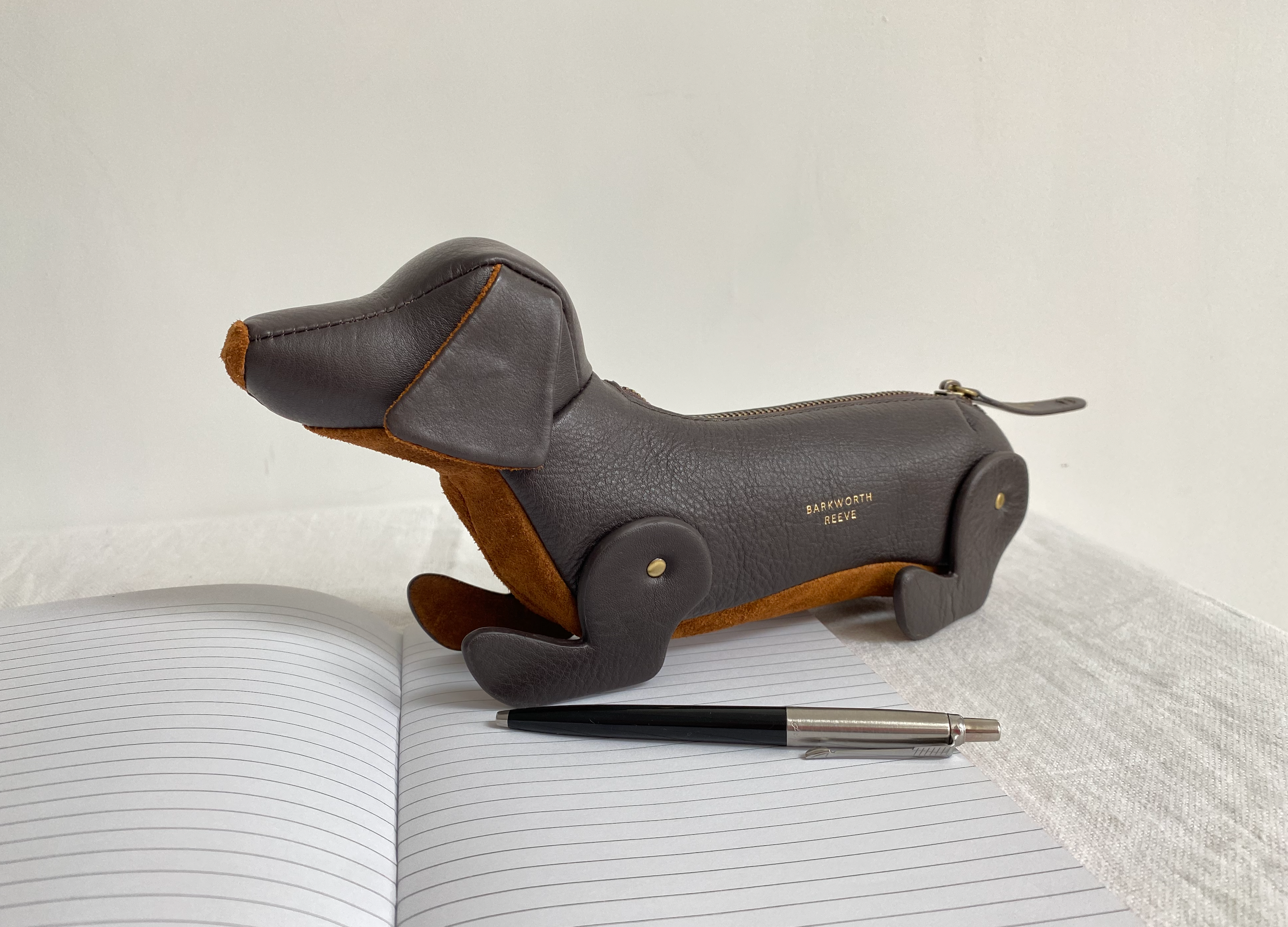 Sausage Dog Zipped Case in Chocolate Leather & Tan Suede