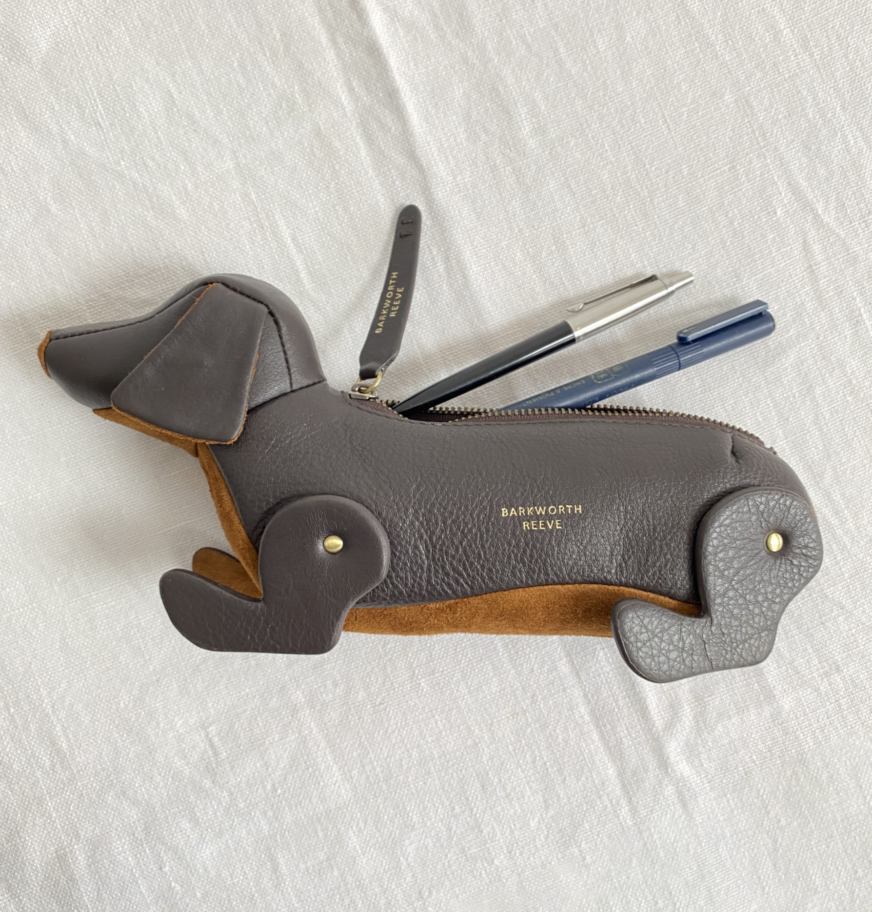 Sausage Dog Zipped Case in Chocolate Leather & Tan Suede