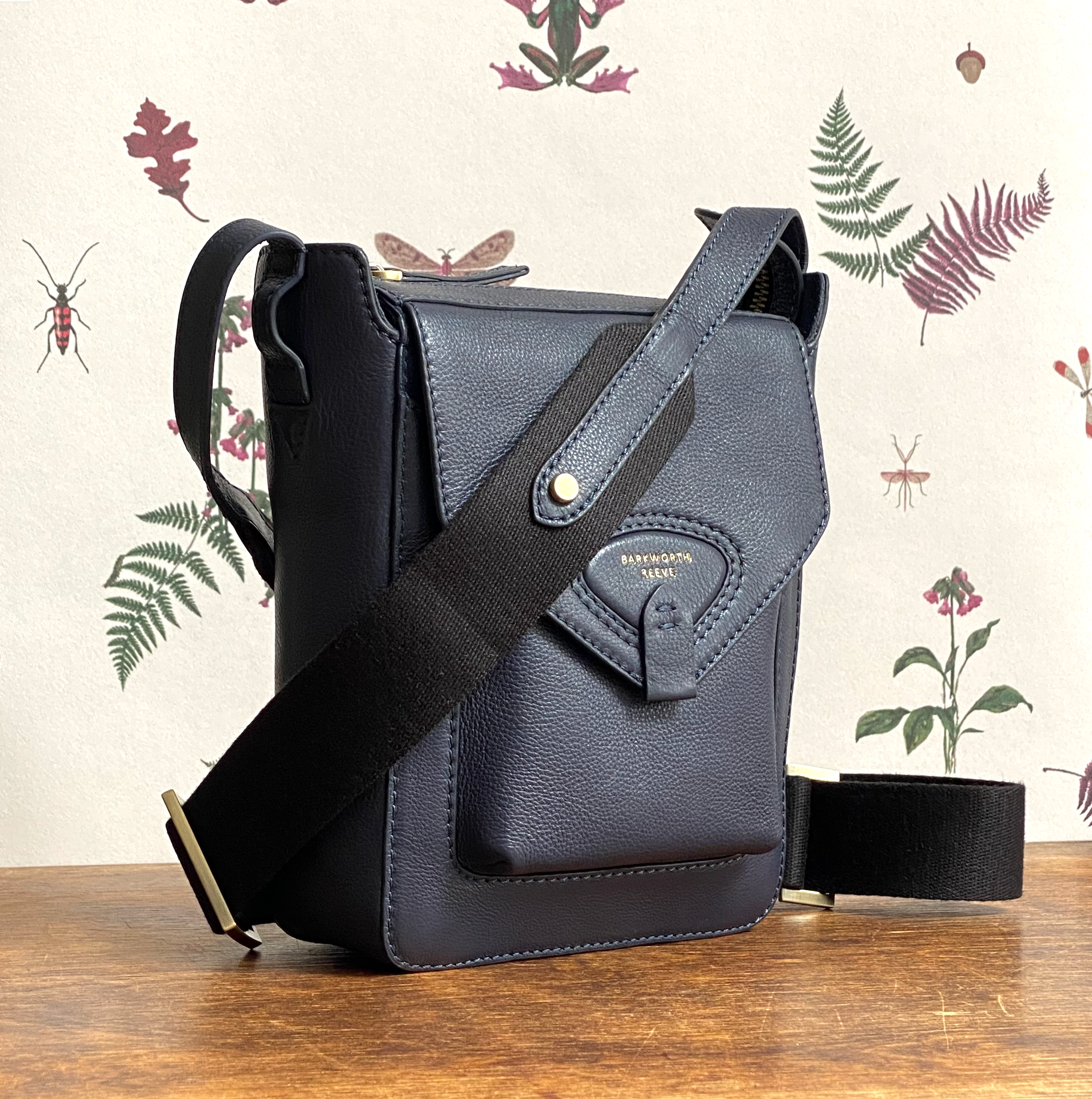 Hackthorn Navy Leather Crossbody Bag with Adjustable Webbing Strap