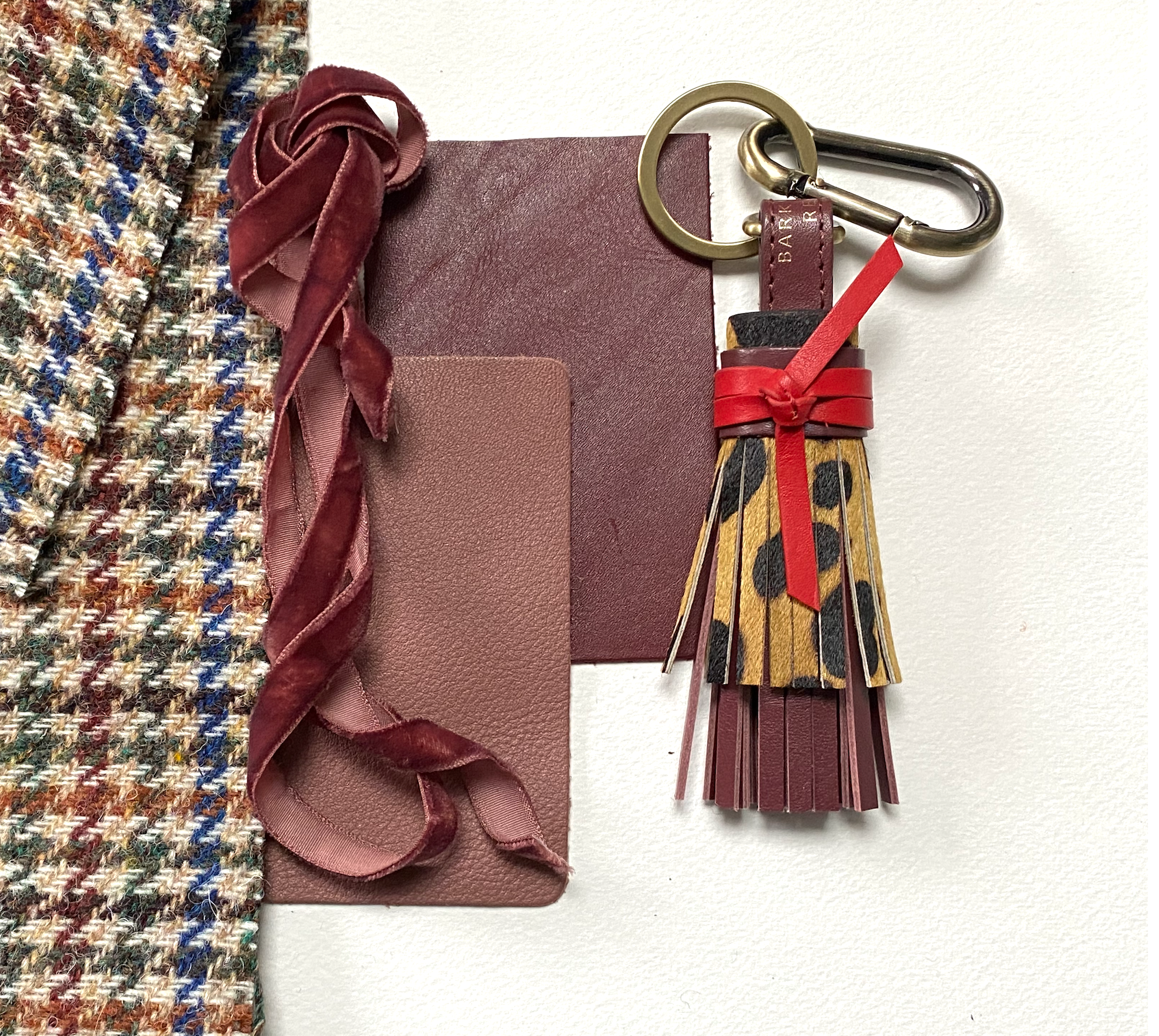 Tassel Keyring in Leopard Leather with Red & Deep Merlot Red