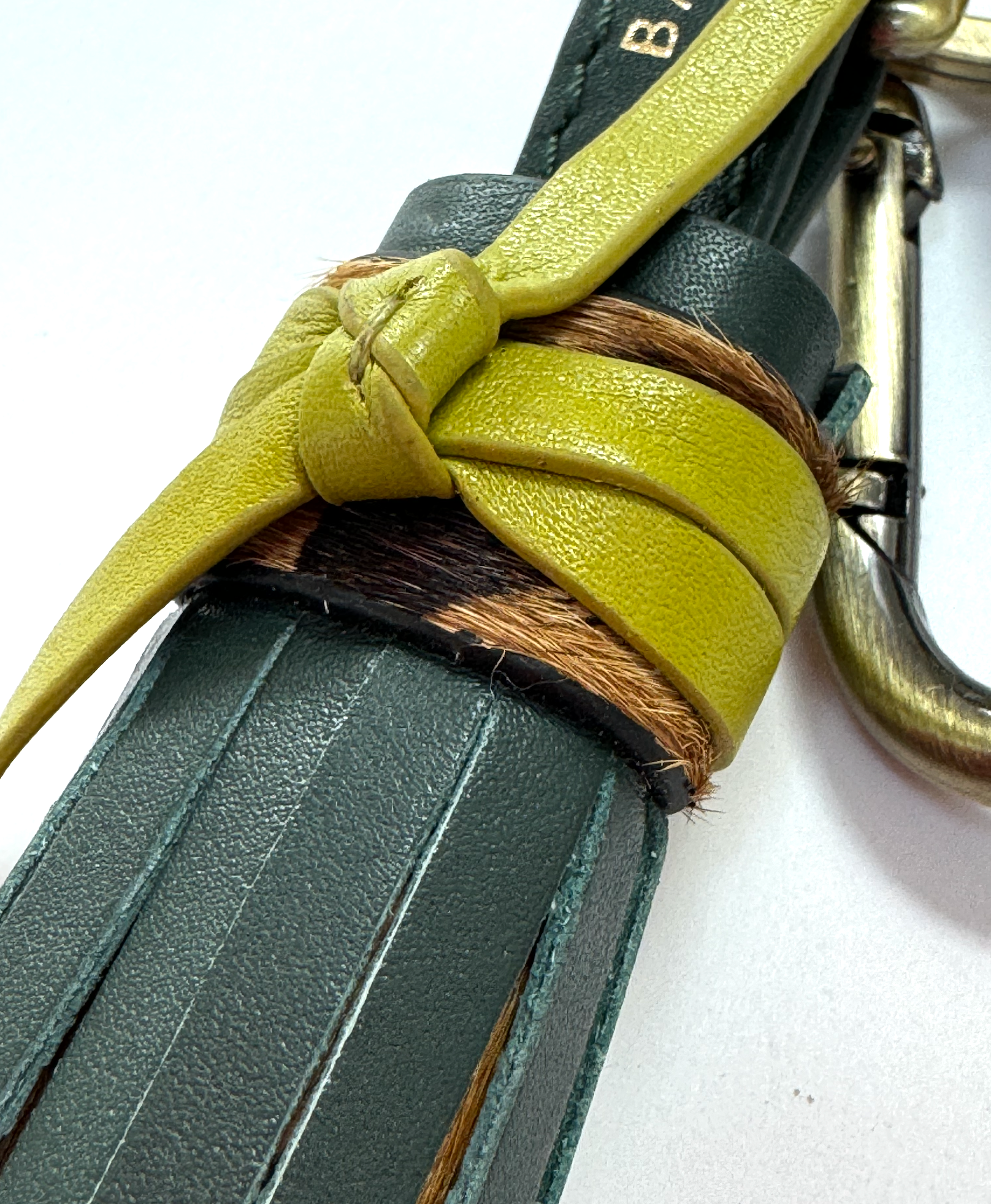 Tassel Keyring in Forest Green Leather with Leopard & Lime