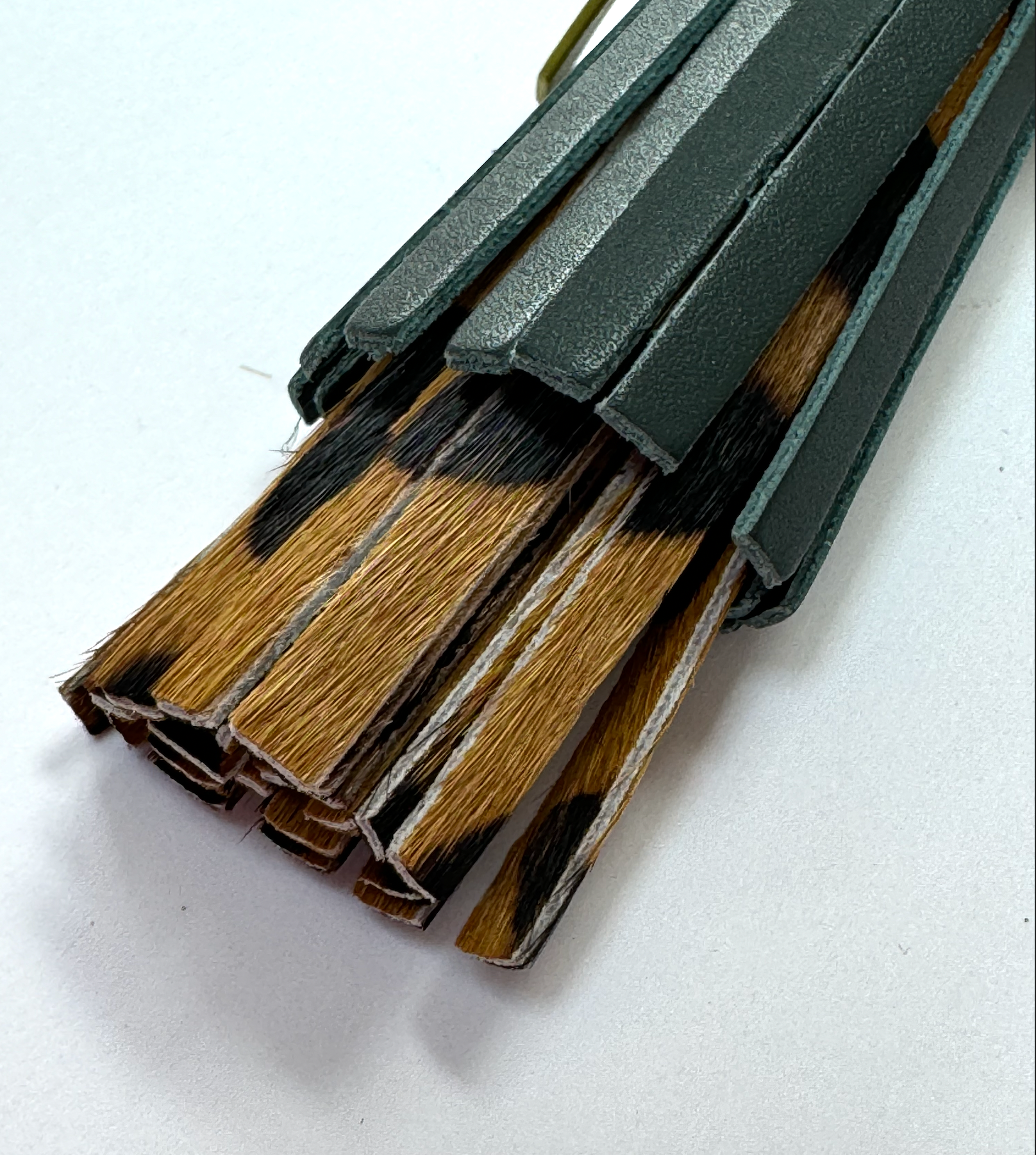 Tassel Keyring in Forest Green Leather with Leopard & Lime