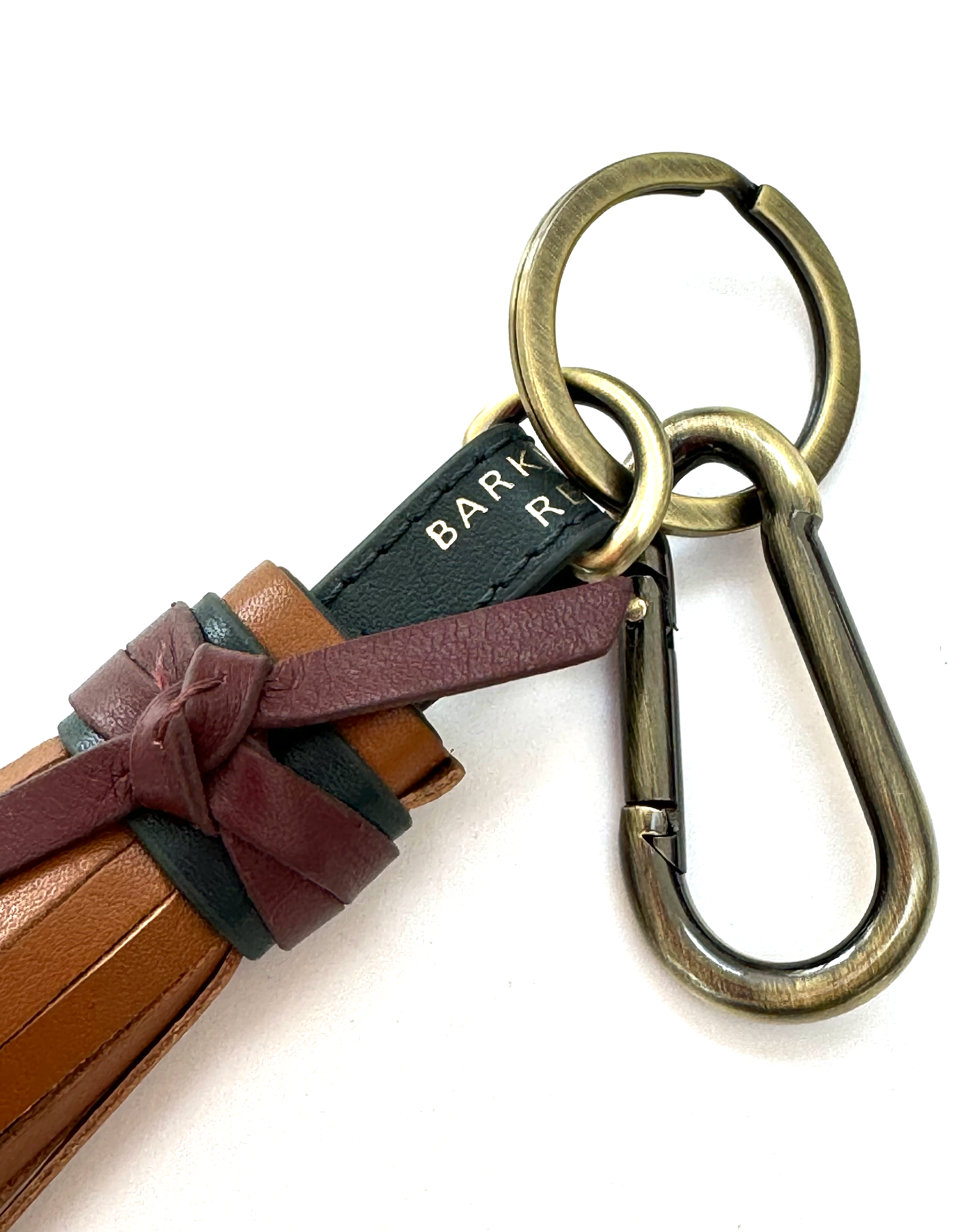 Tassel Keyring in Tan Leather with Navy & Merlot