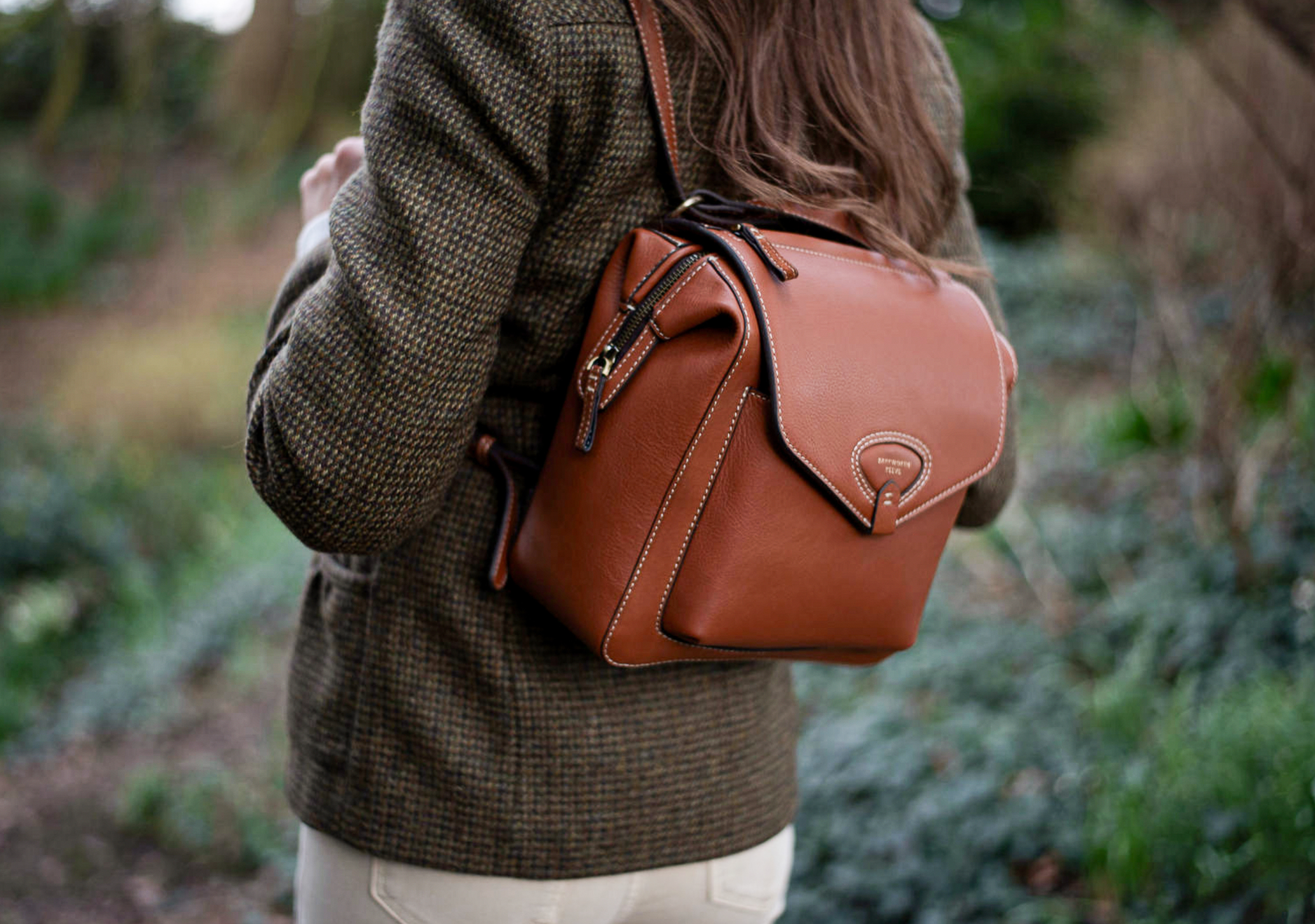 Bramham Frame Top Rucksack in Tan Leather with Adjustable Shoulder Straps