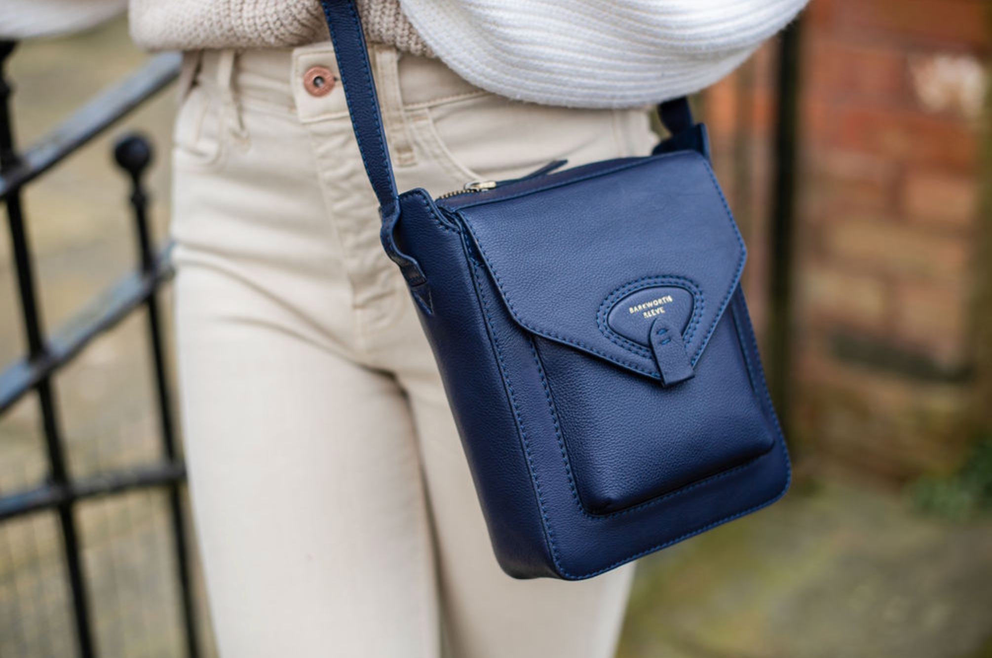 Hackthorn Navy Leather Crossbody Bag with Adjustable Webbing Strap
