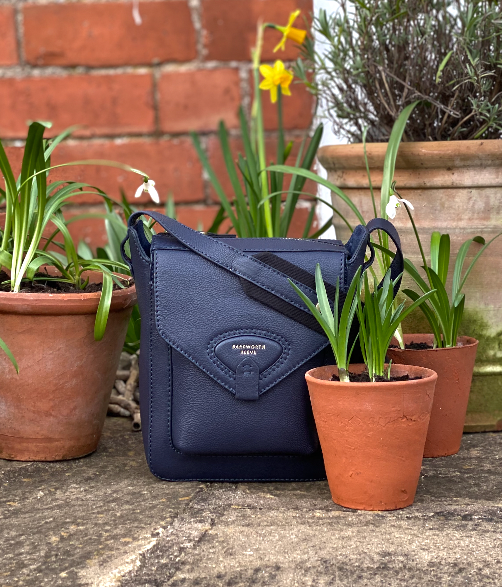 Hackthorn Navy Leather Crossbody Bag with Adjustable Webbing Strap