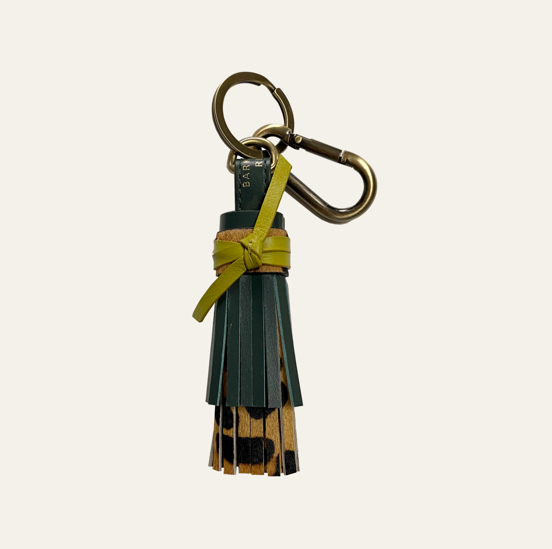 Tassel Keyring in Forest Green Leather with Leopard & Lime