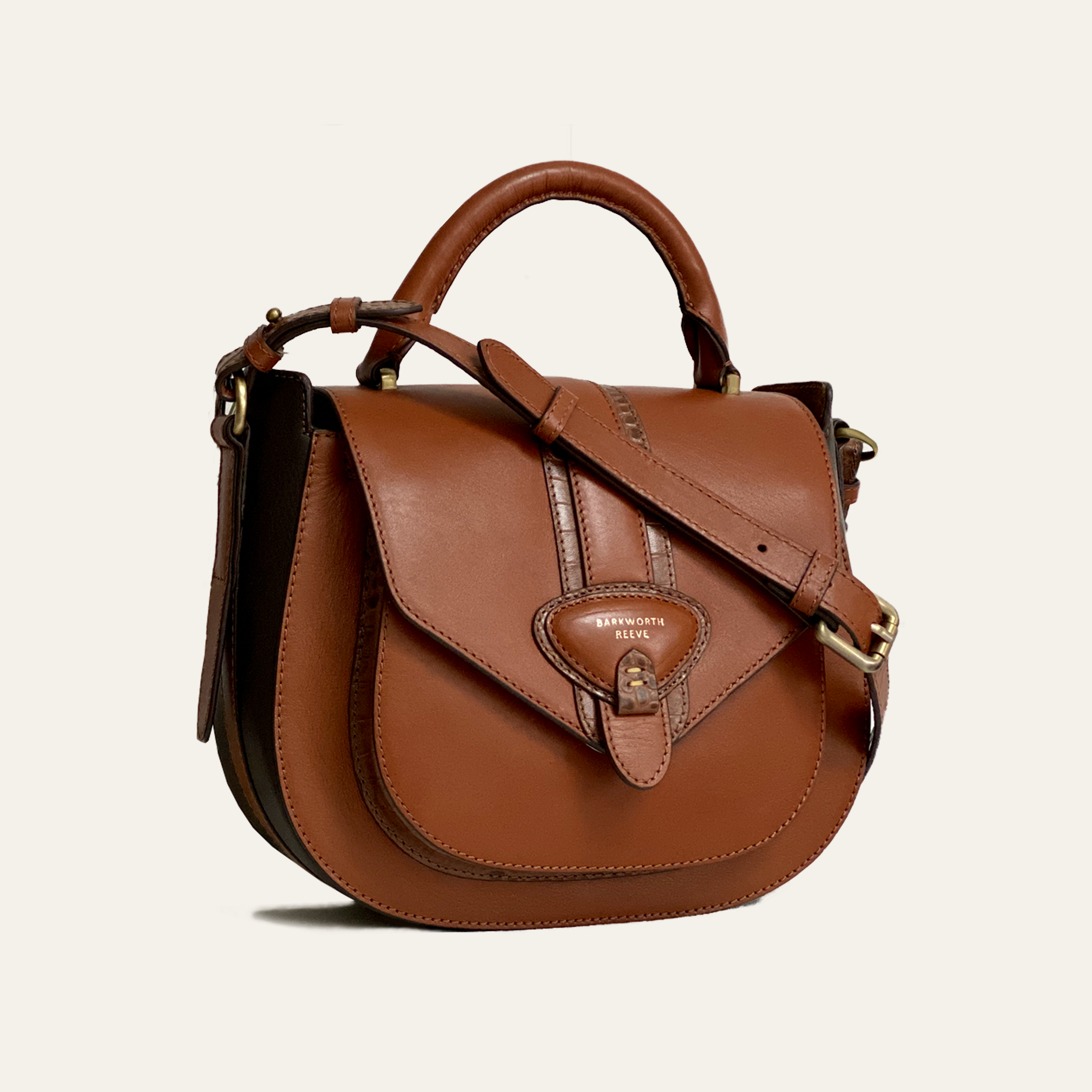 Belton Saddle Bag in Tan Leather with Adjustable & Detachable Shoulder Strap