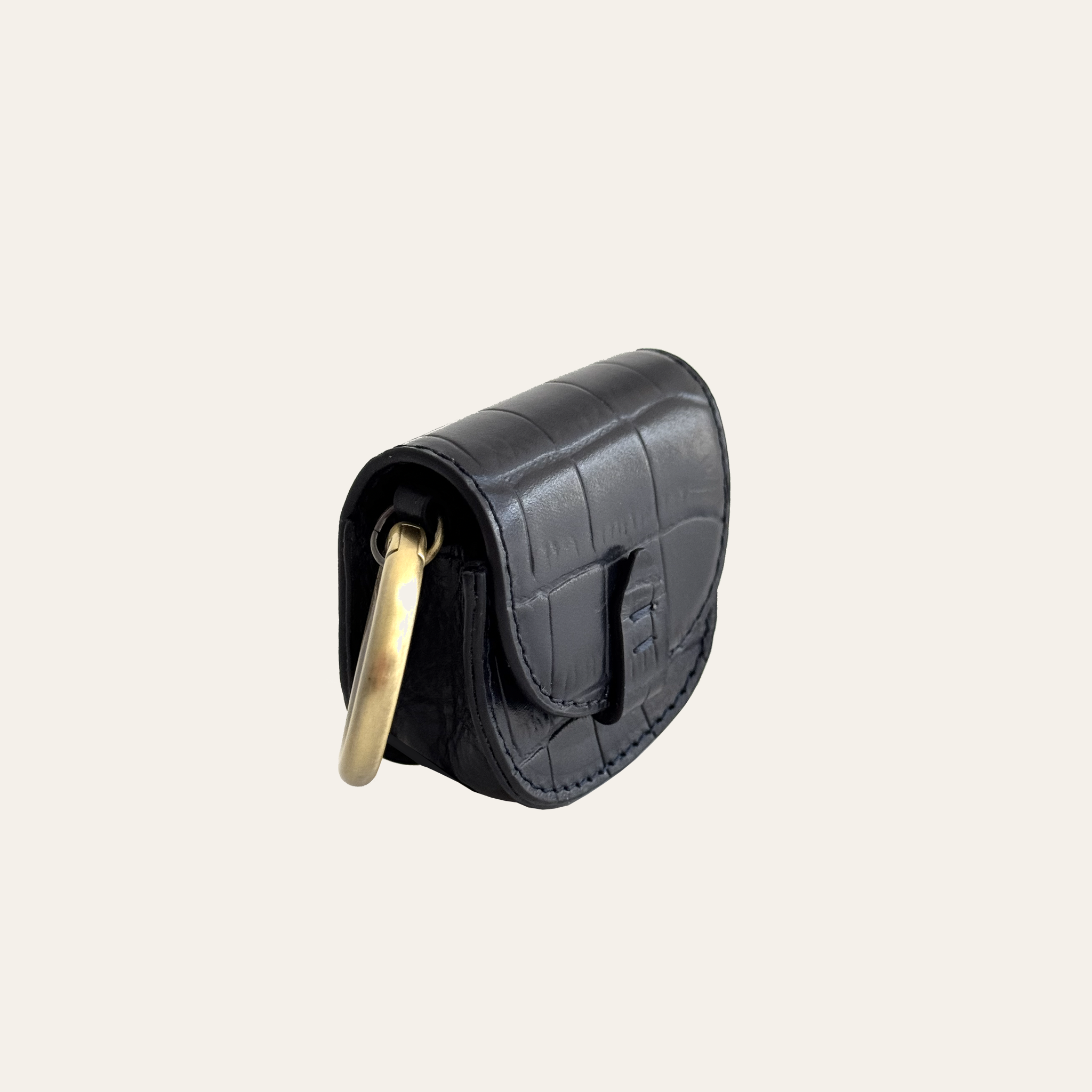 Mini Pouch Kerying in Navy Croc Leather with Popper Closure