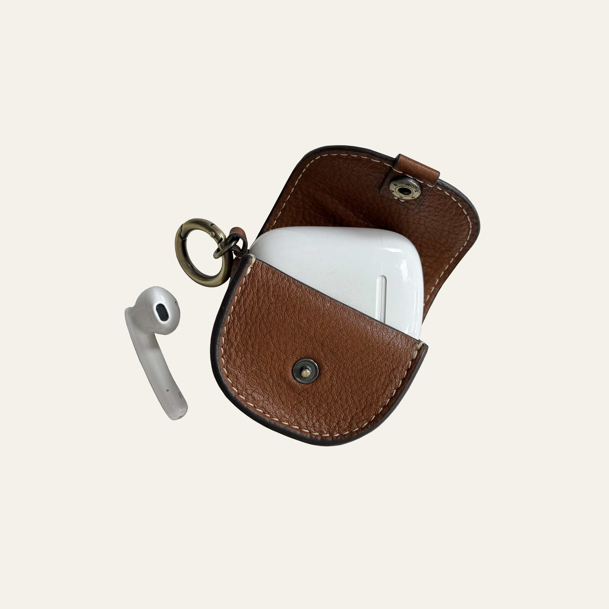 Mini Pouch Kerying in Tan Leather with Popper Closure
