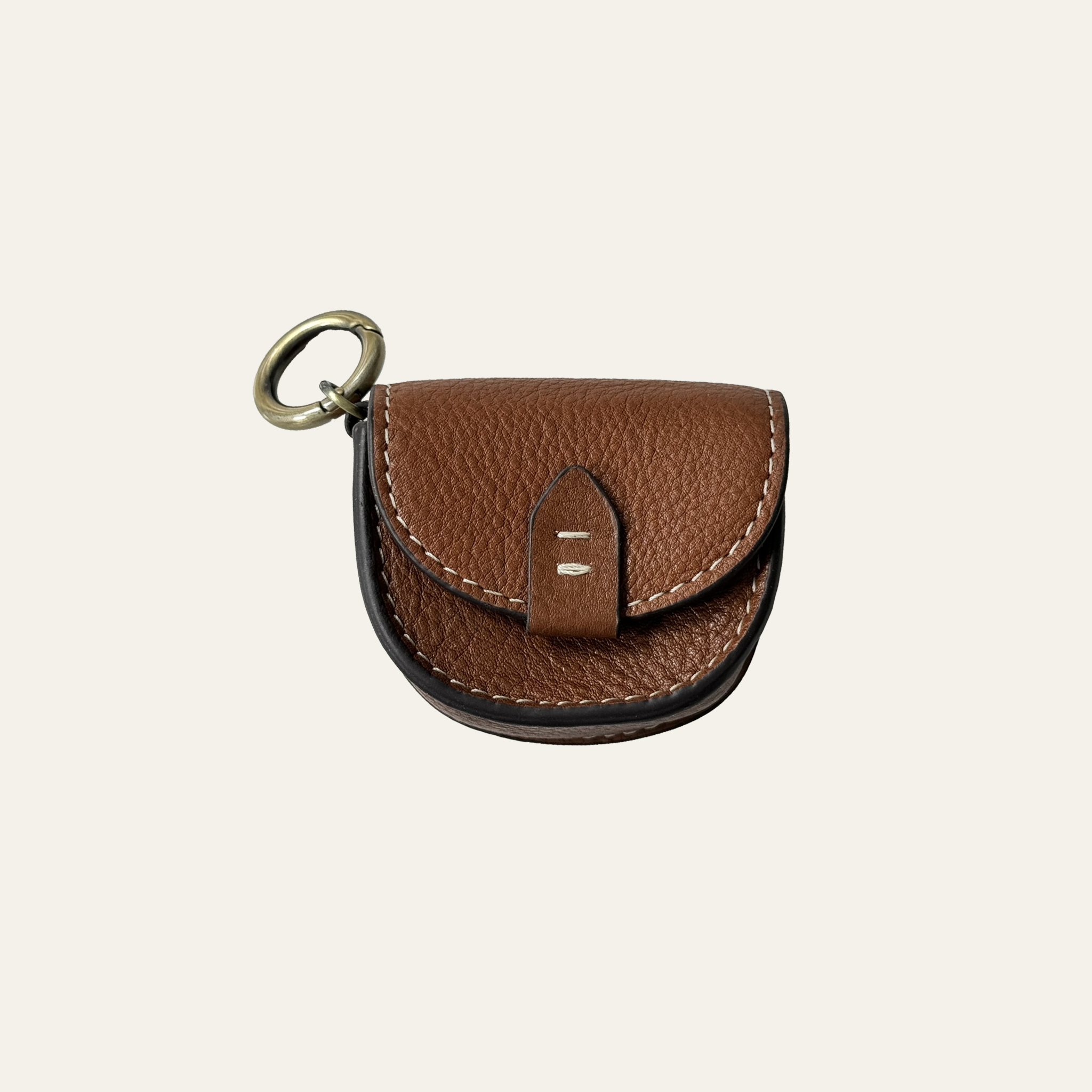 Mini Pouch Kerying in Tan Leather with Popper Closure