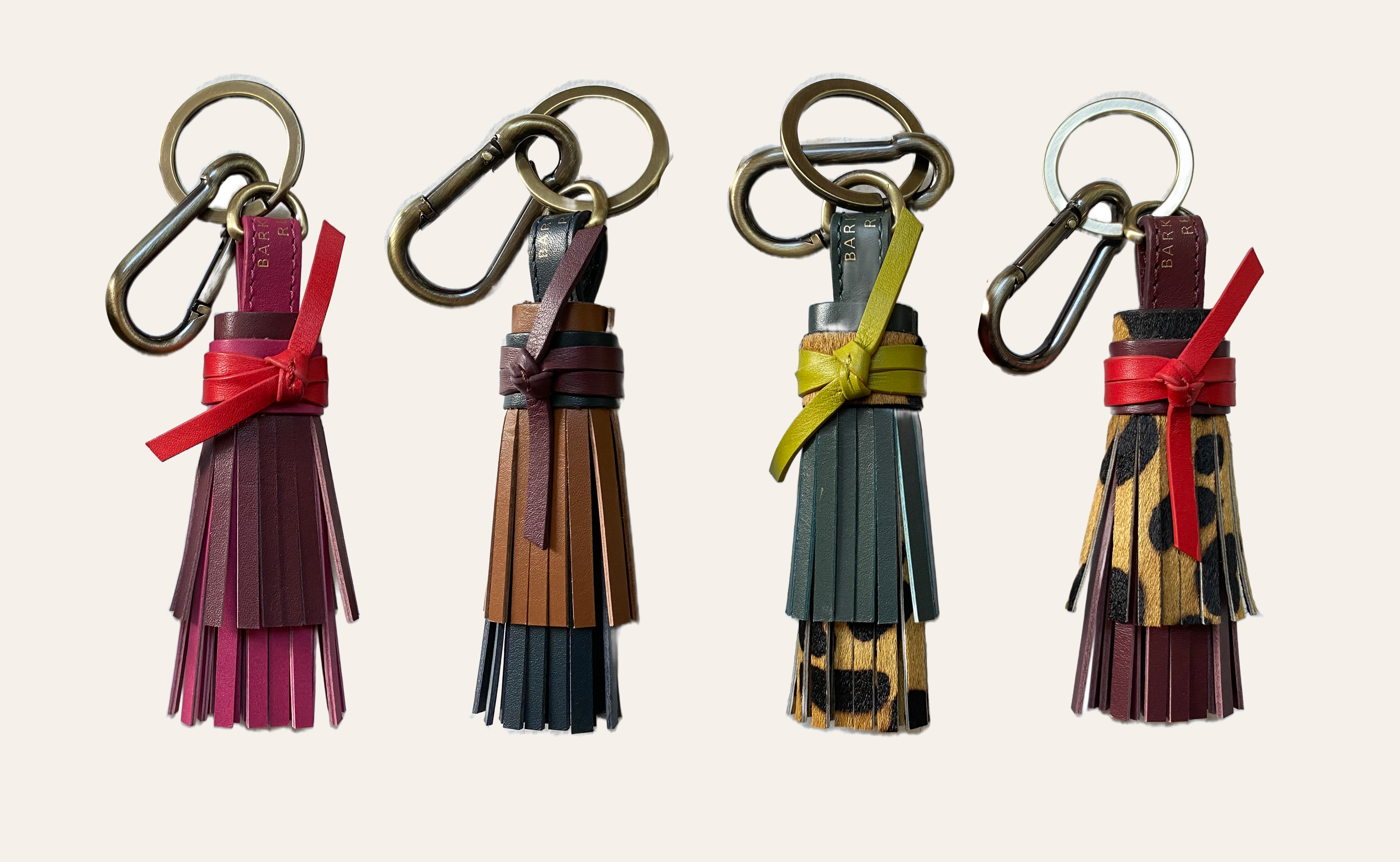 Tassel Keyring in Forest Green Leather with Leopard & Lime