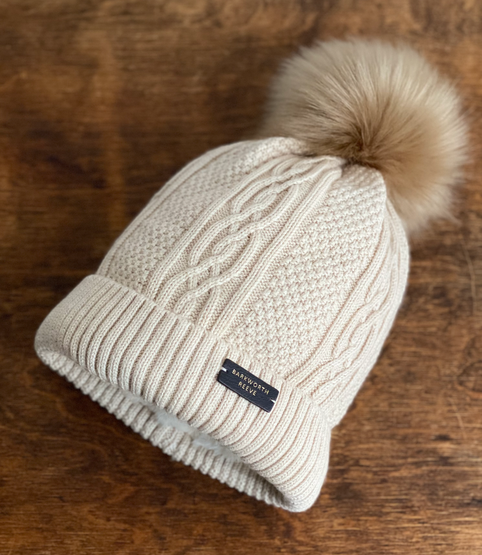 Cream pom top pom hat