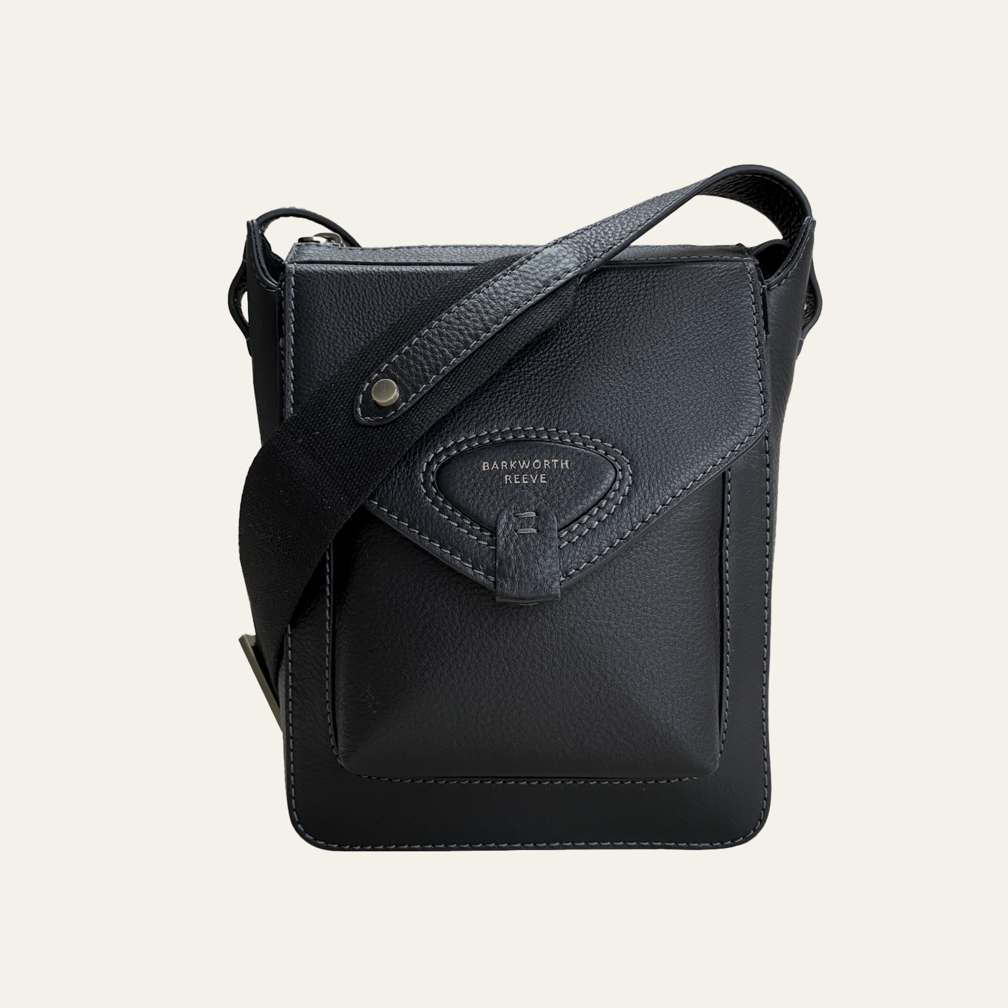 Hackthorn Black Leather Crossbody Bag with Adjustable Webbing Strap
