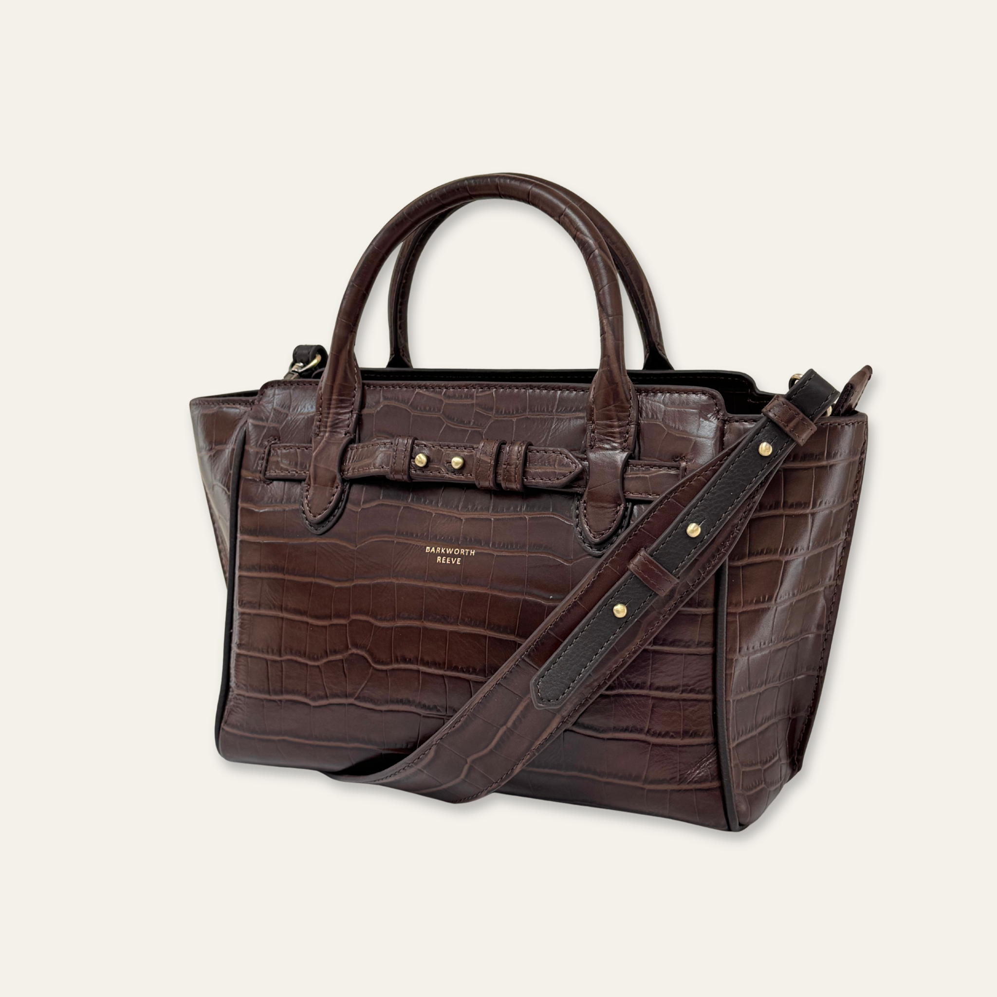 Middleton Leather Handheld Bag in Chocolate Croc with Detachable Shoulder Strap (Copy)