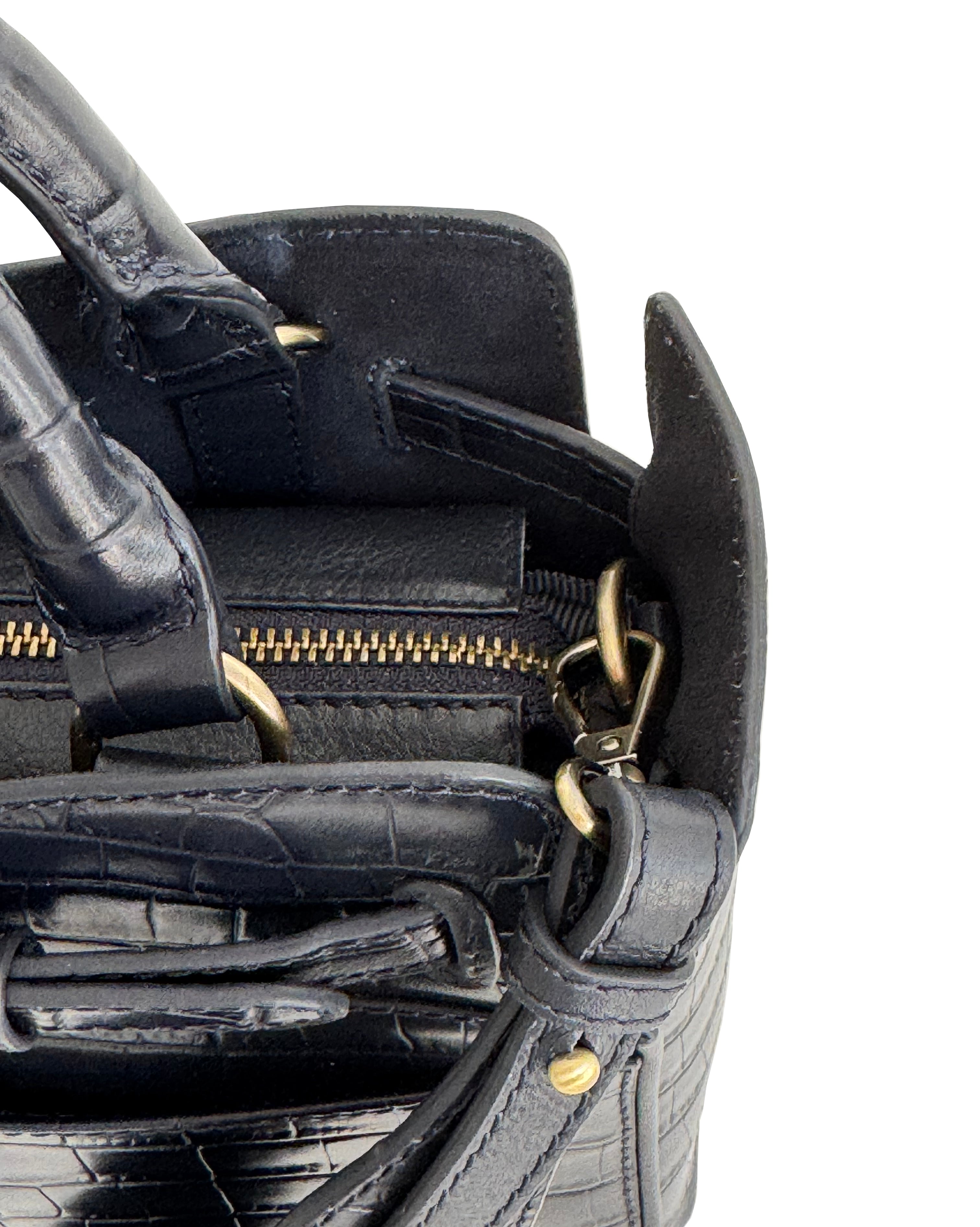 Ambridge Navy Croc Leather Handheld Bag with Detachable Shoulder Strap