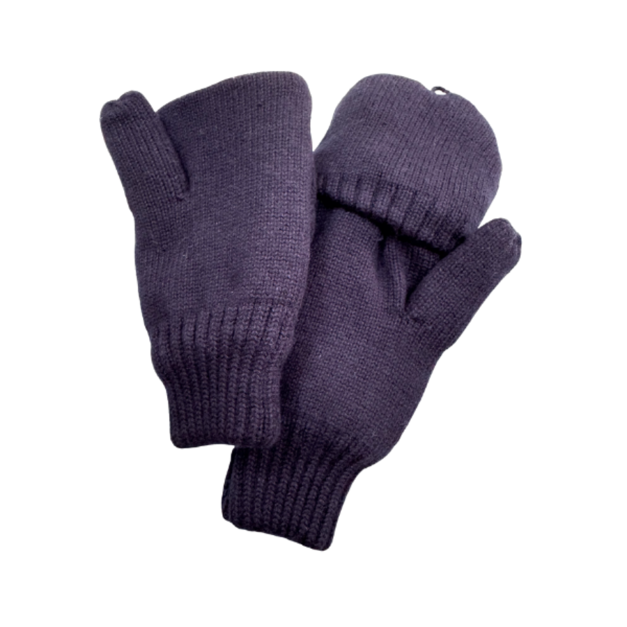 Pair of navy blue gloves on a white background