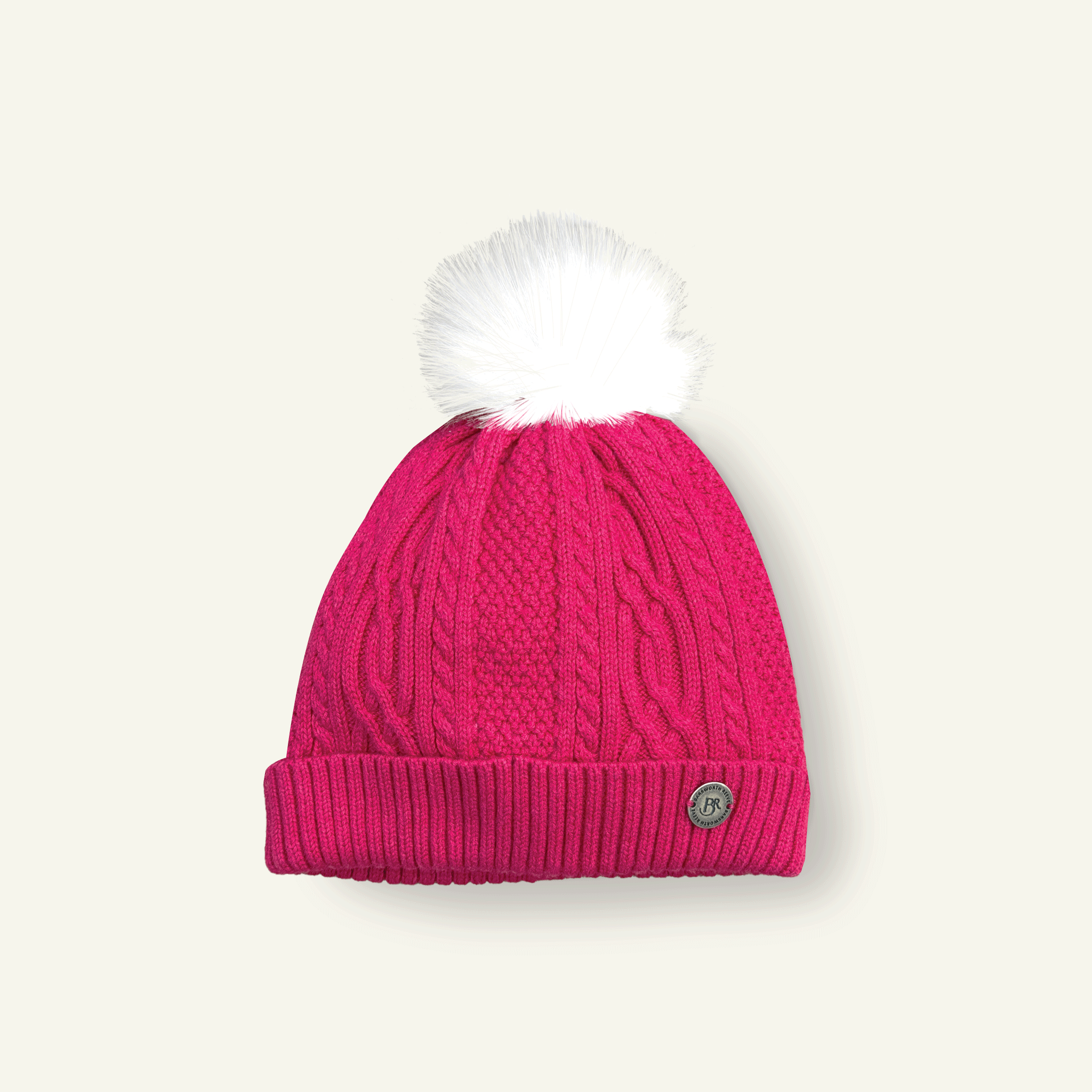 Bobble Hat Raspberry Pink cashmere mix yarn fully fleece lined