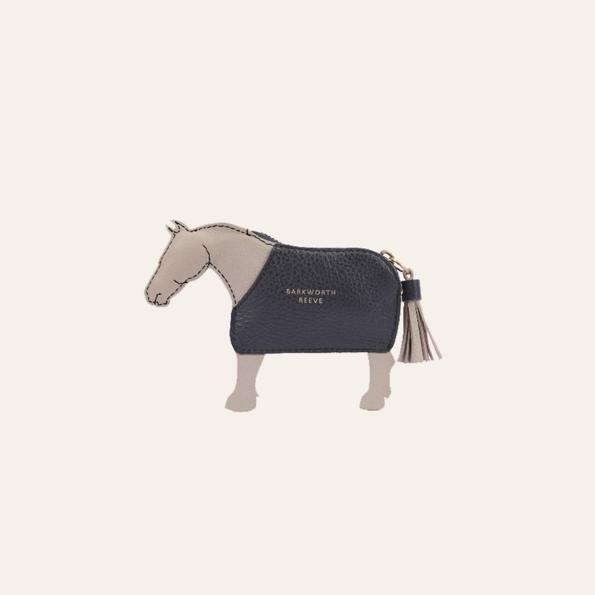 Leather Pony Coin Purse: Grey with Navy Rug and Zip Closure
