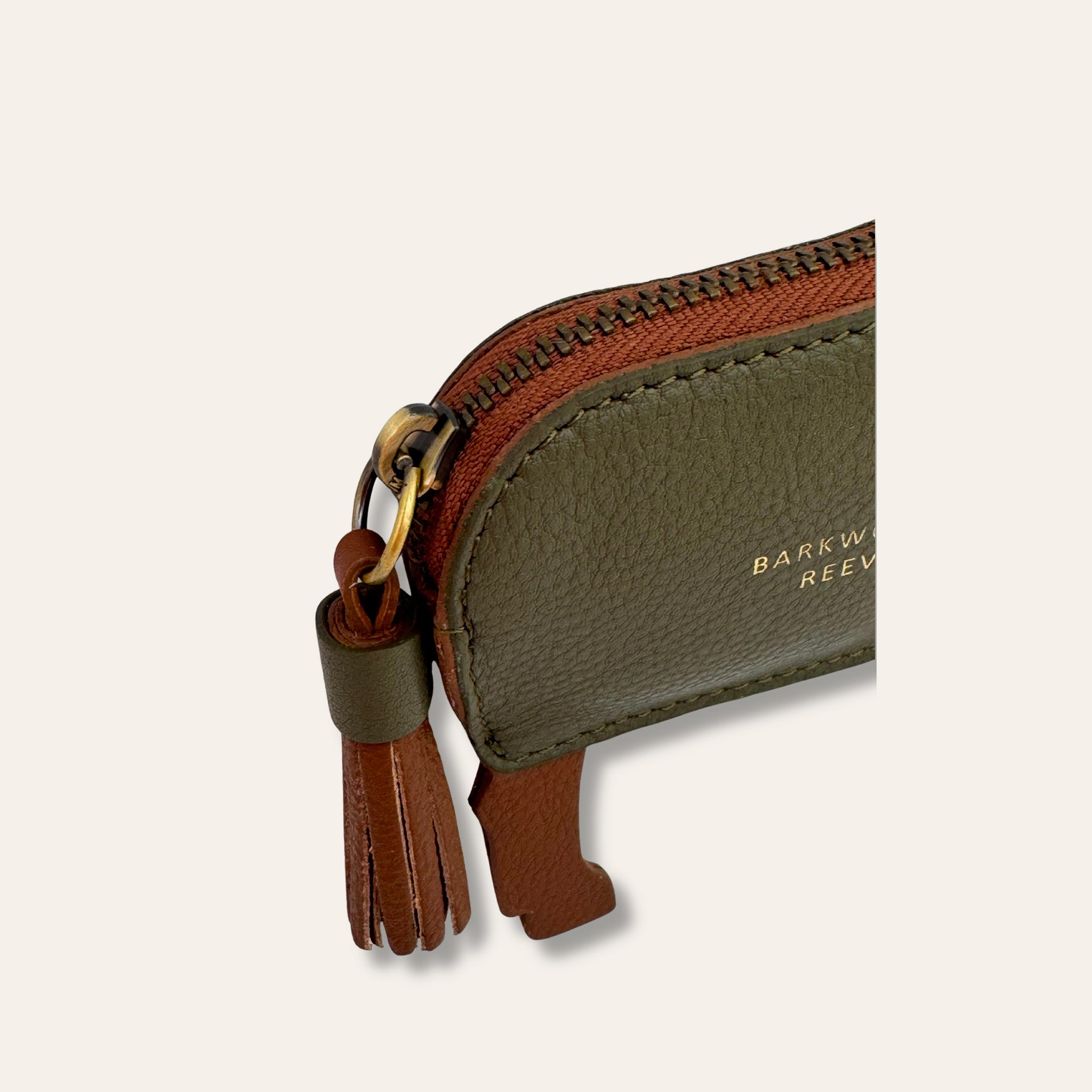 Leather Pony Coin Purse: Chestnut with Olive Rug and Zip Closure