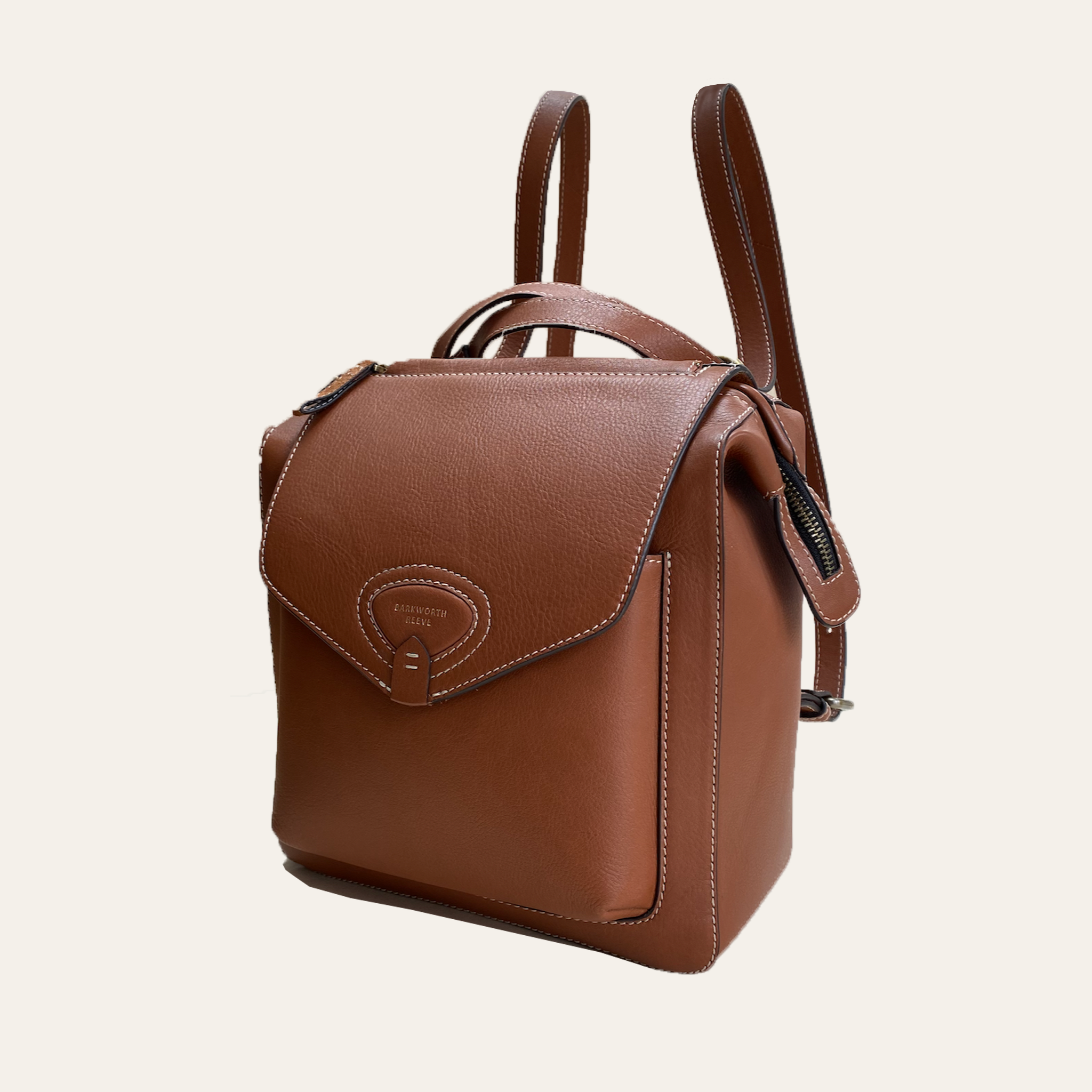 Bramham Frame Top Rucksack in Tan Leather with Adjustable Shoulder Straps
